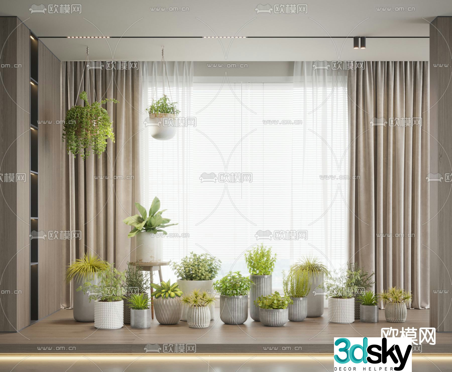 Small potted plants bonsai hanging basket hanging green plants 3D model