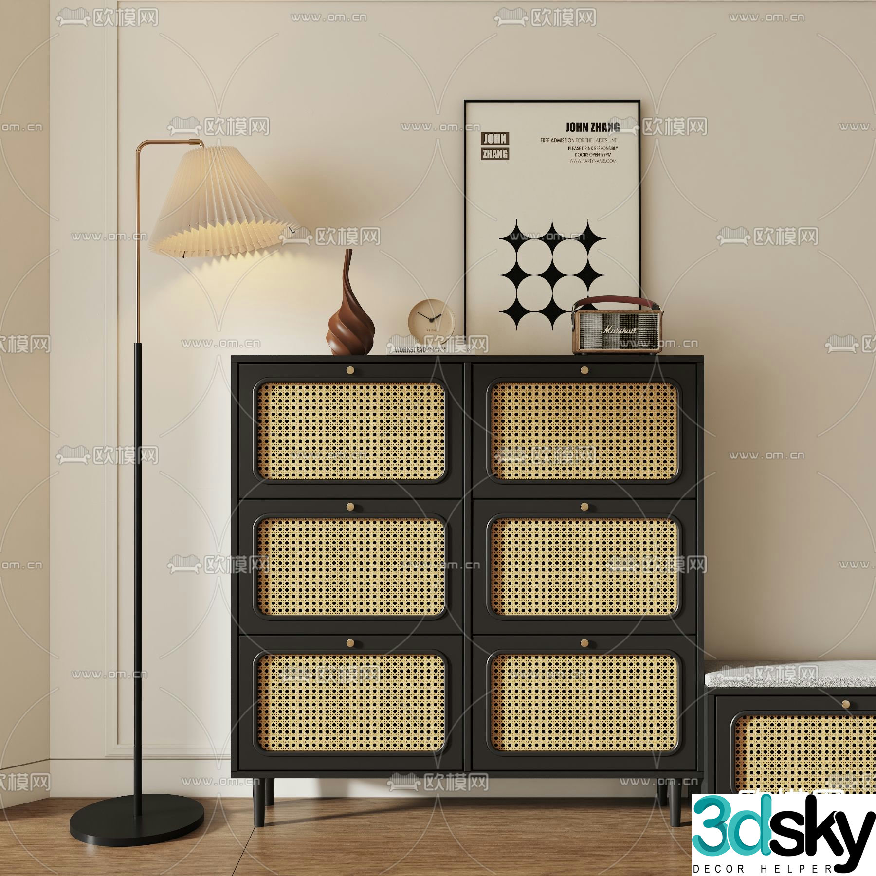 Medieval style shoe cabinet low cabinet 3d model