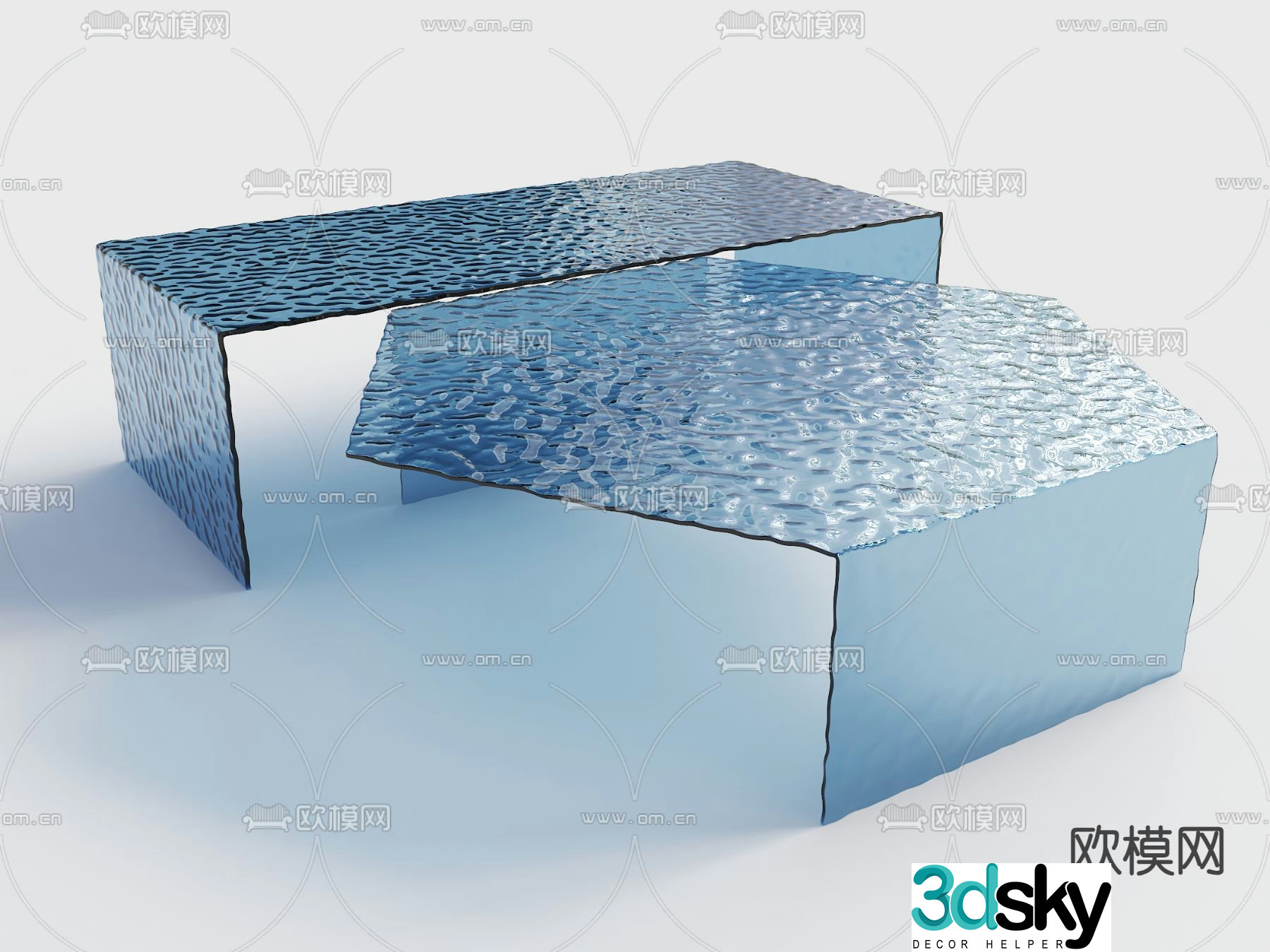 Glass coffee table ice cube coffee table marine art coffee table 3d model