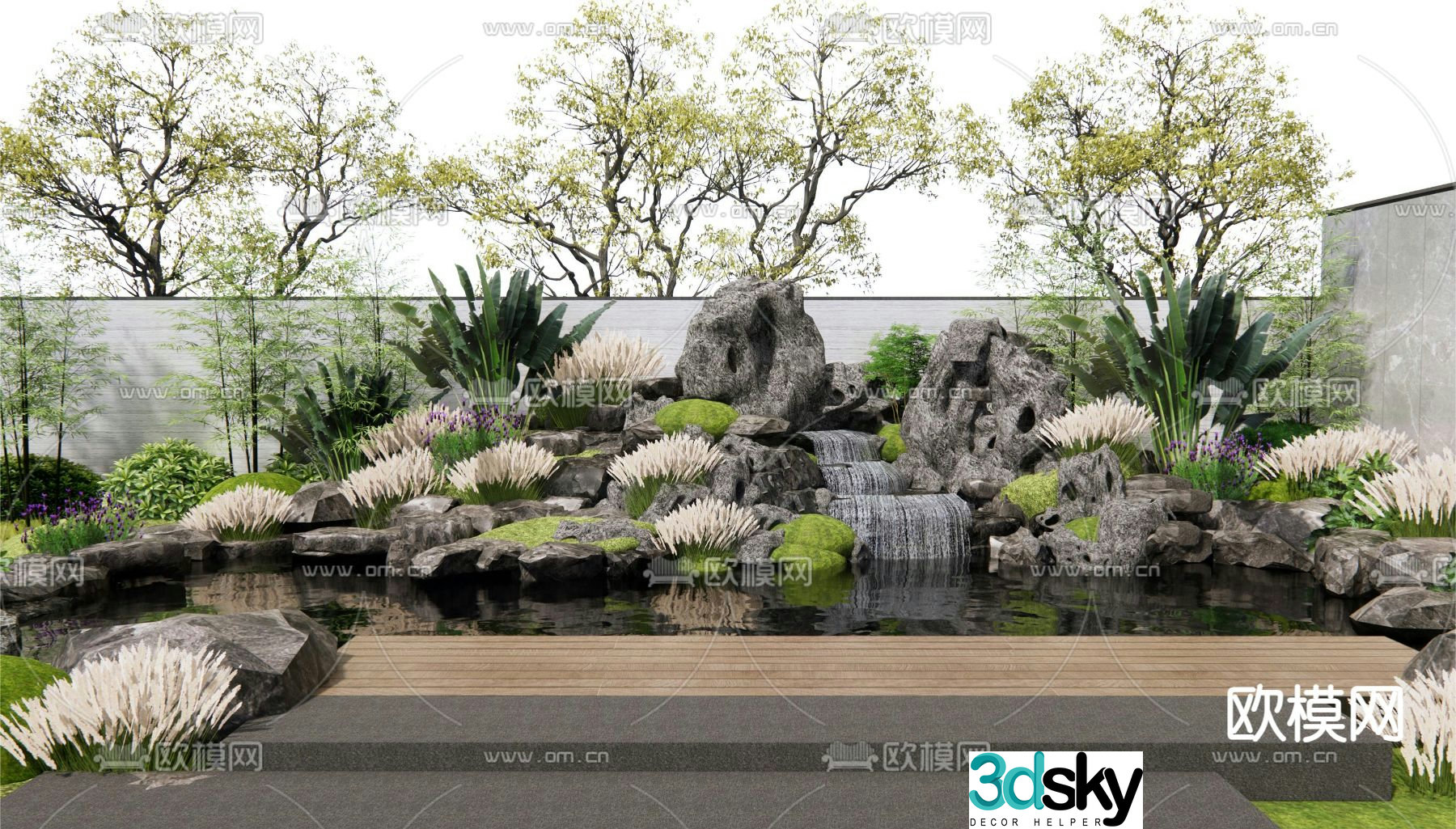 Rockery waterscape falling water landscape stacked stone sketch 3D model