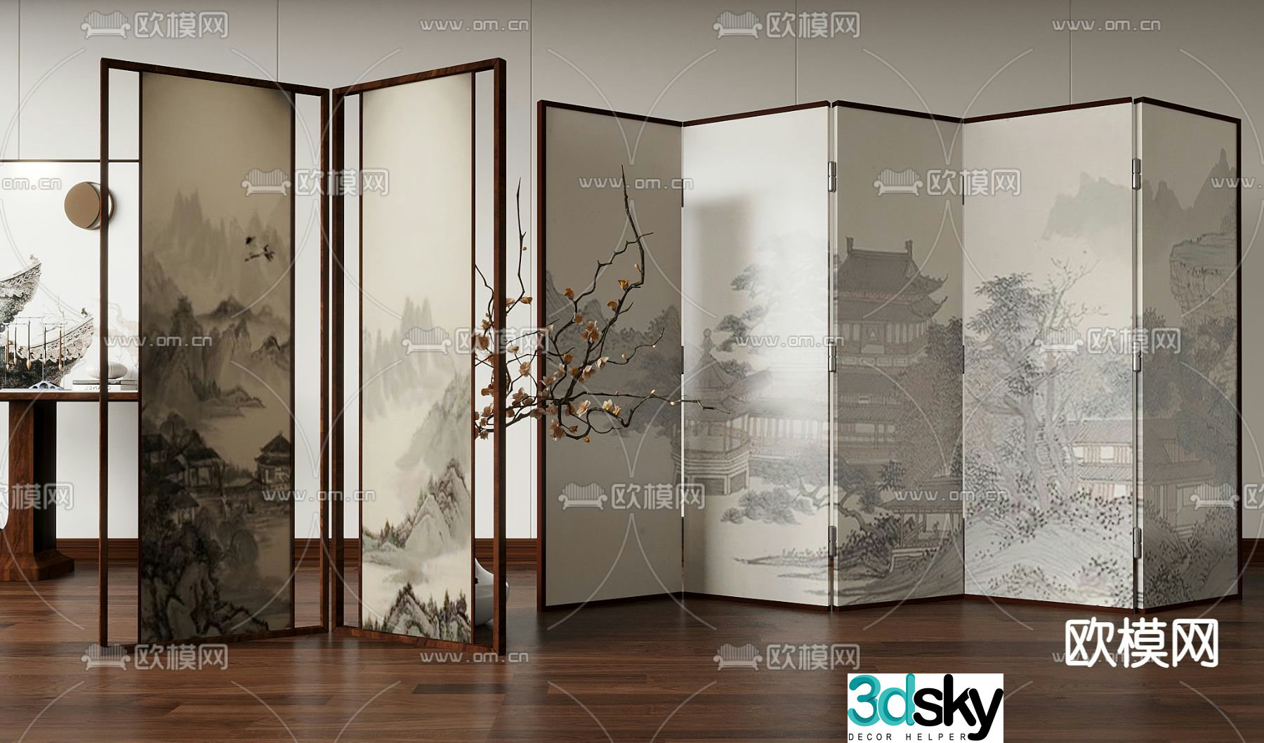 New Chinese-style screen partition 3D model