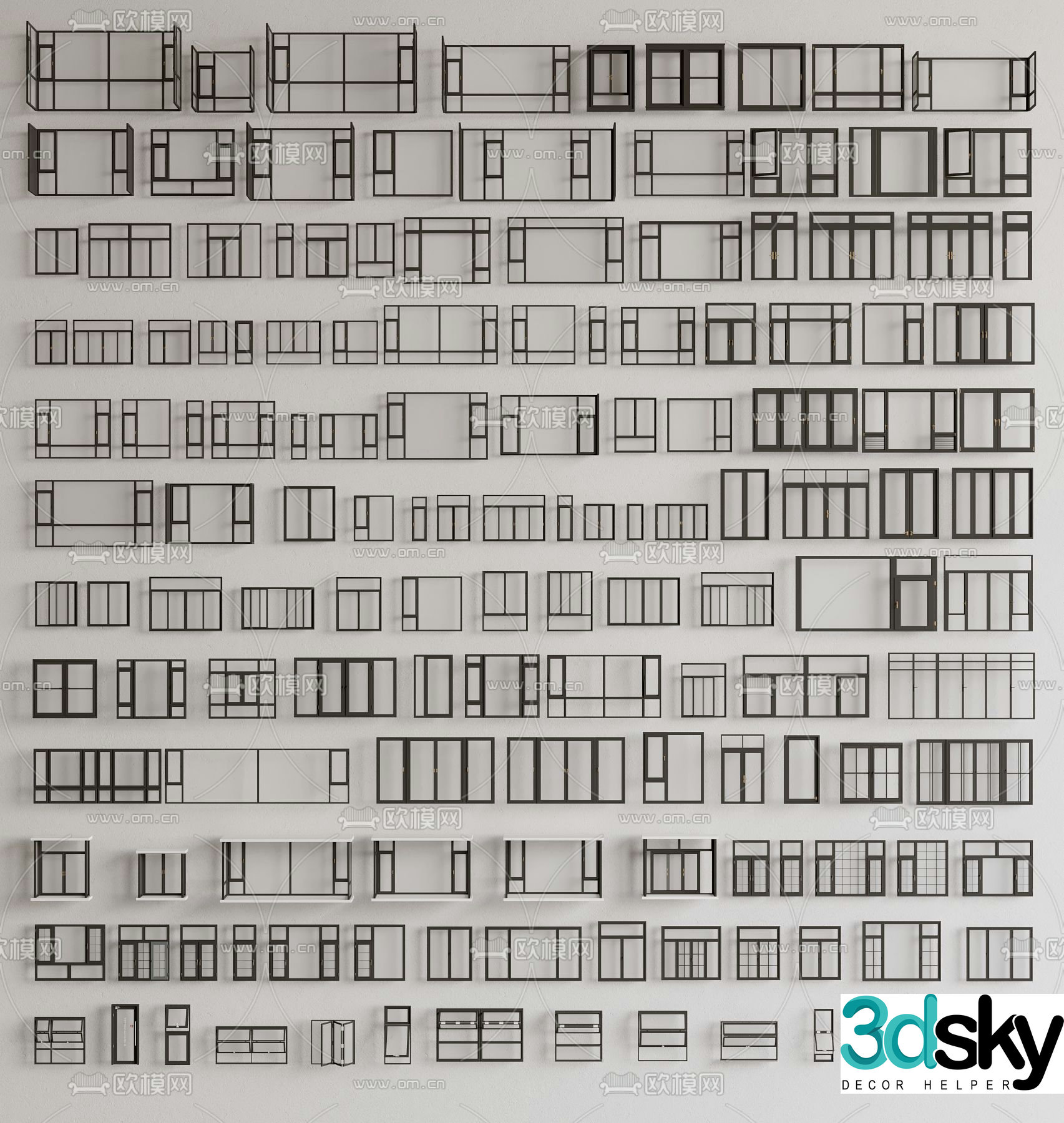 windows casement windows floor-to-ceiling windows 3d model