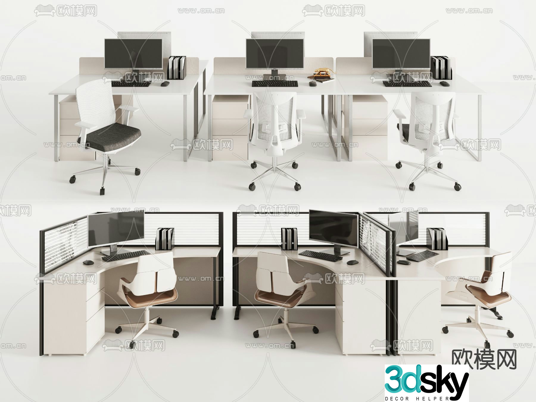 Card desk staff desk semi-enclosed workstation 3D model