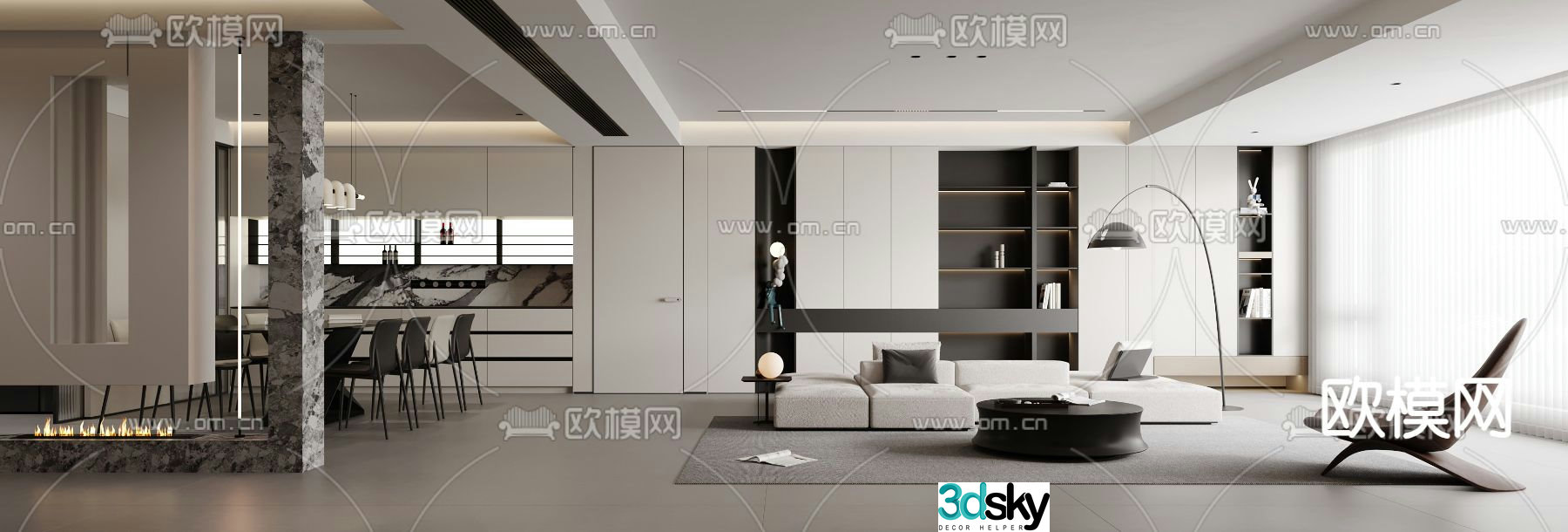 Modern living room dining room 3d model