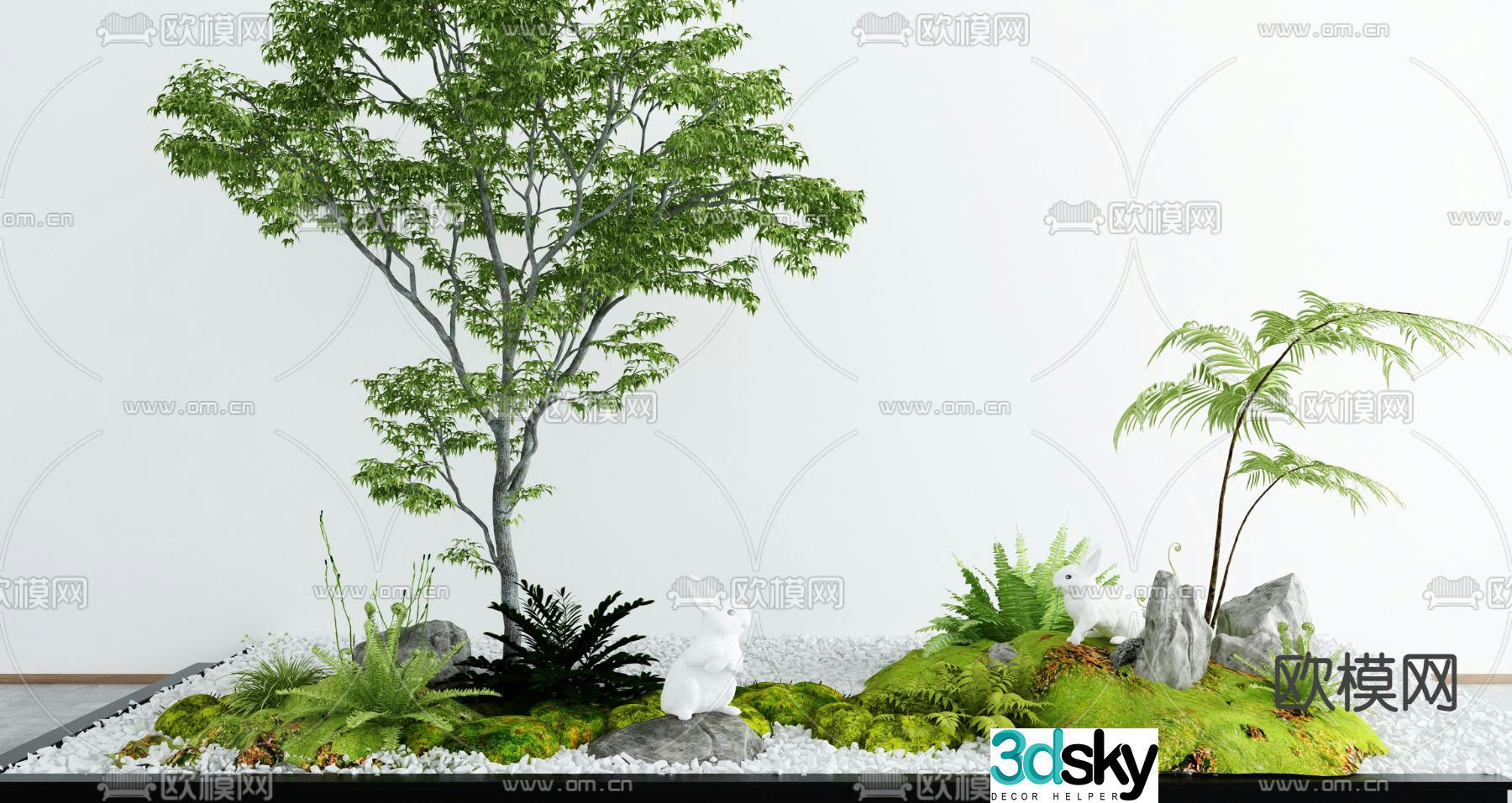 Courtyard landscape sketch moss landscape 3d model