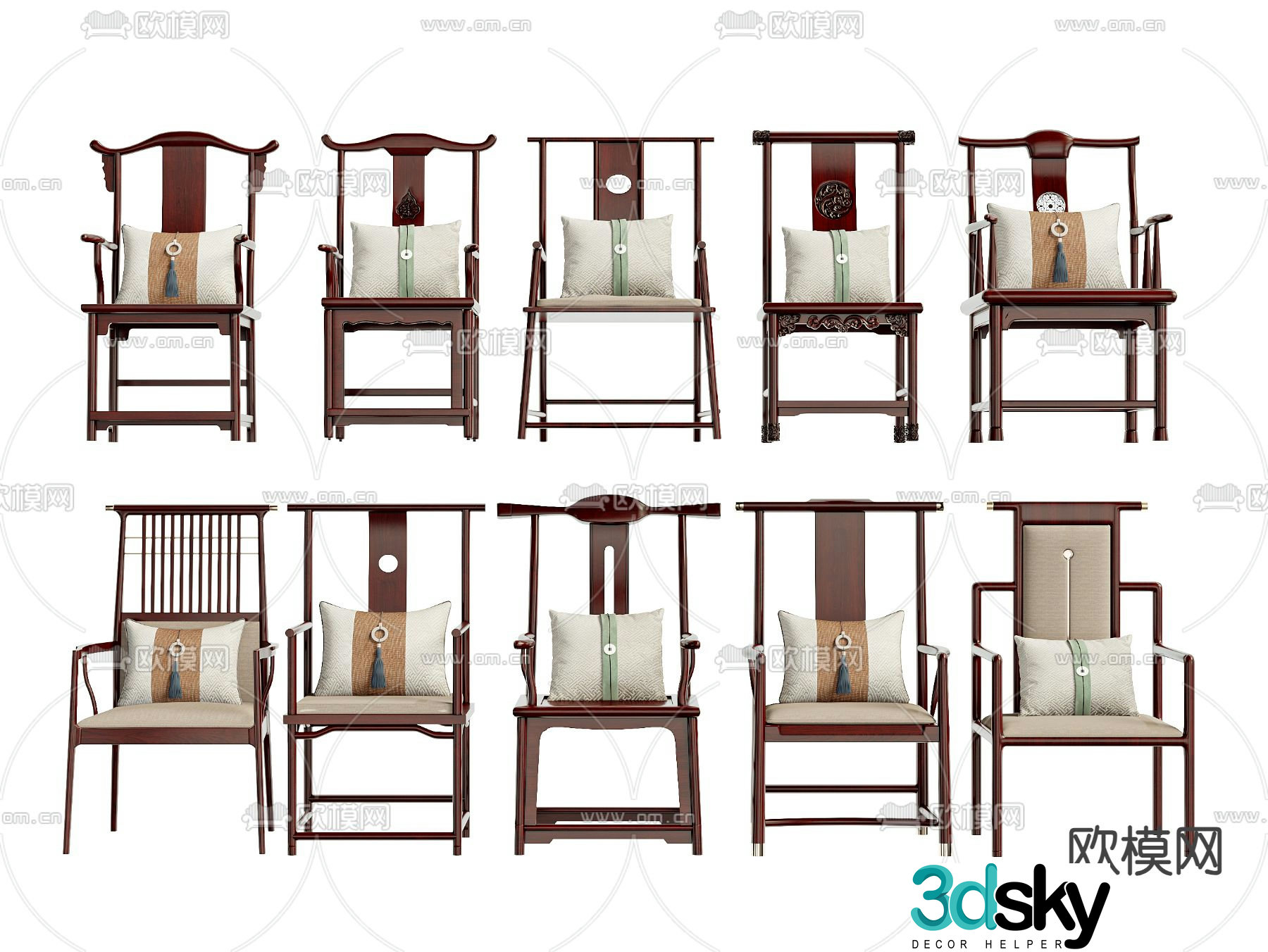 New Chinese style chair Taishi chair Official hat chair 3d model