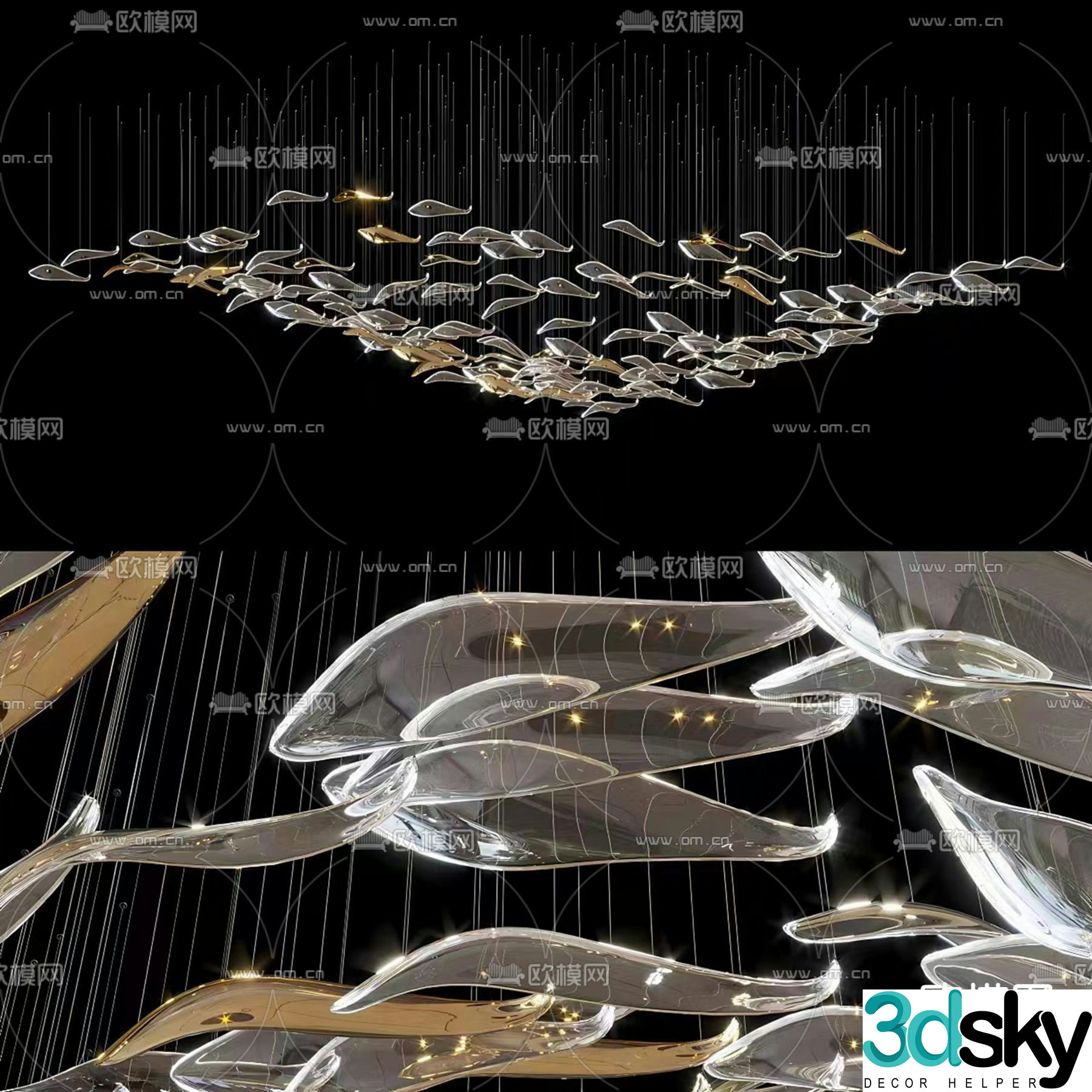 Fish chandelier crystal lamp decorative lamp 3d model