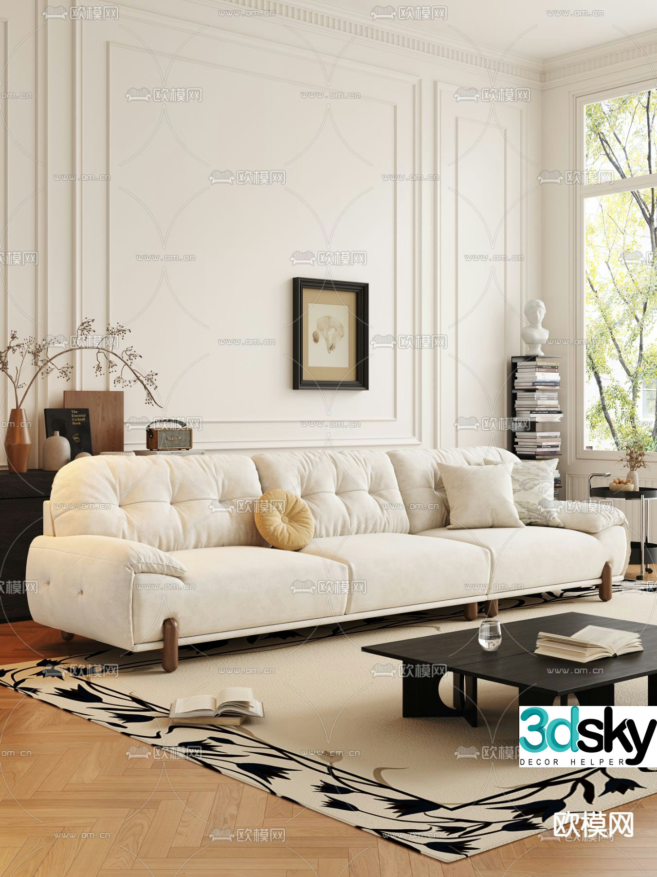 Three-person sofa multi-person sofa upholstered sofa 3D model