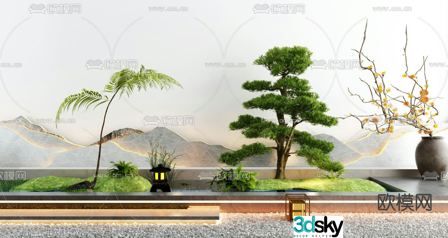 Landscape sketch pine tree landscaping mountain landscape wall 3D model