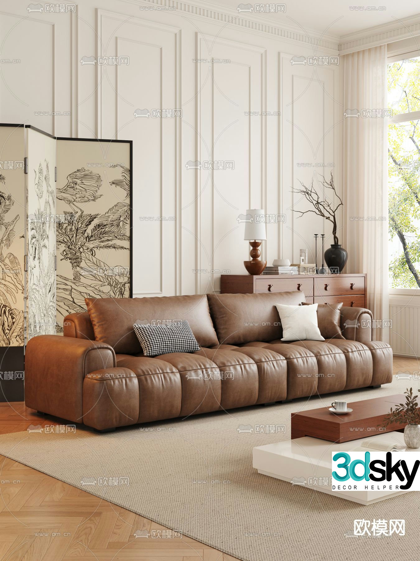 Leather sofa multi-person sofa 3d model