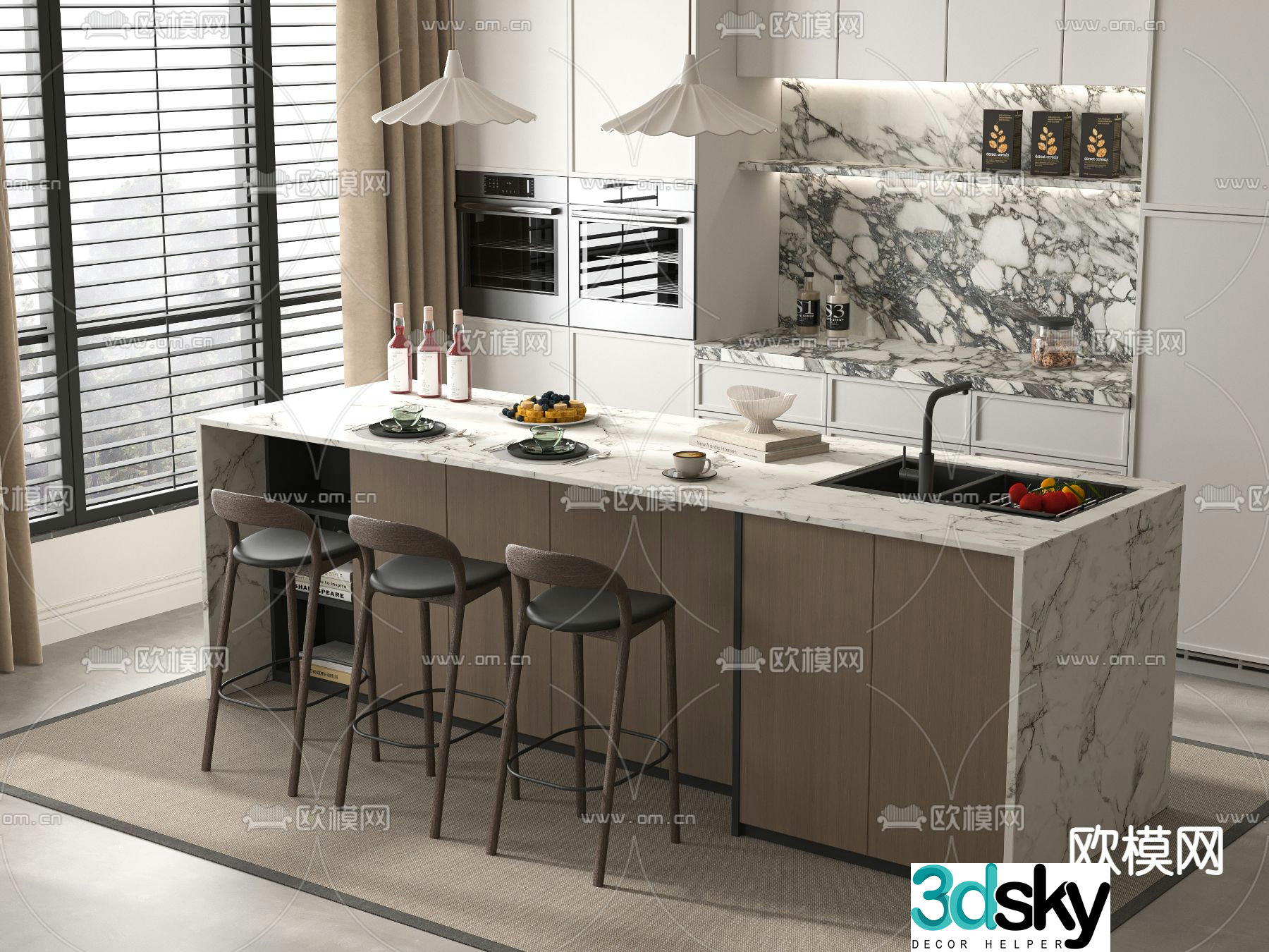 Modern bar island table 3D model