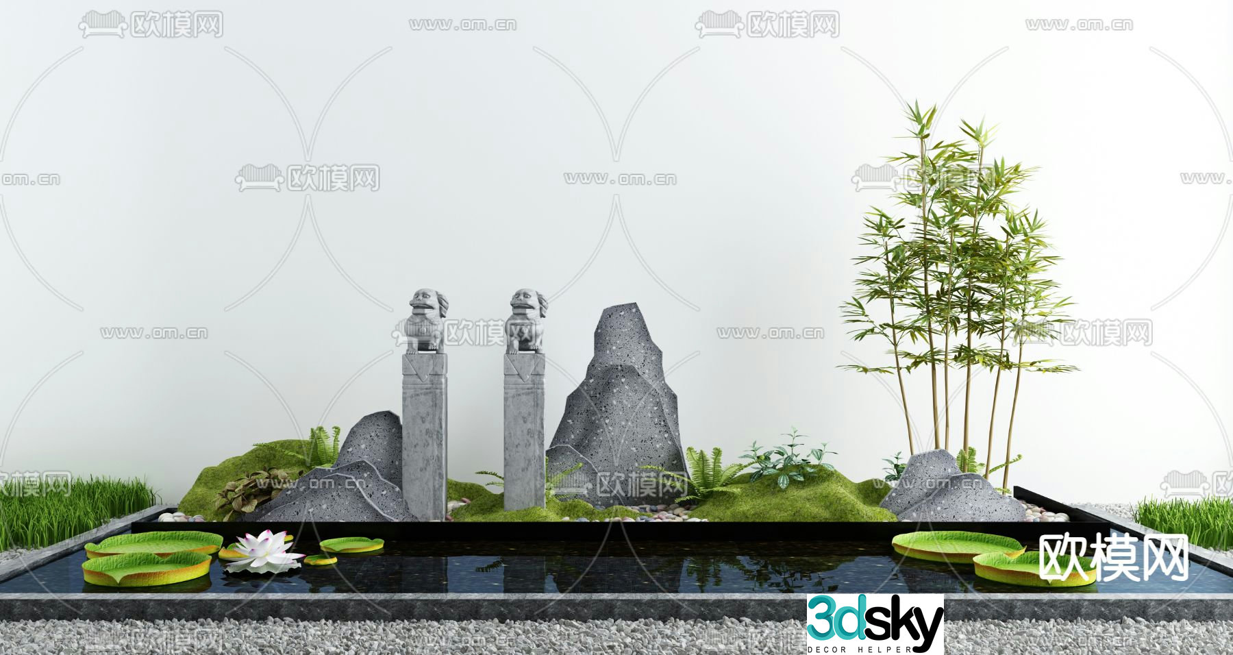 Rockery sketch moss landscaping lotus pond 3D model