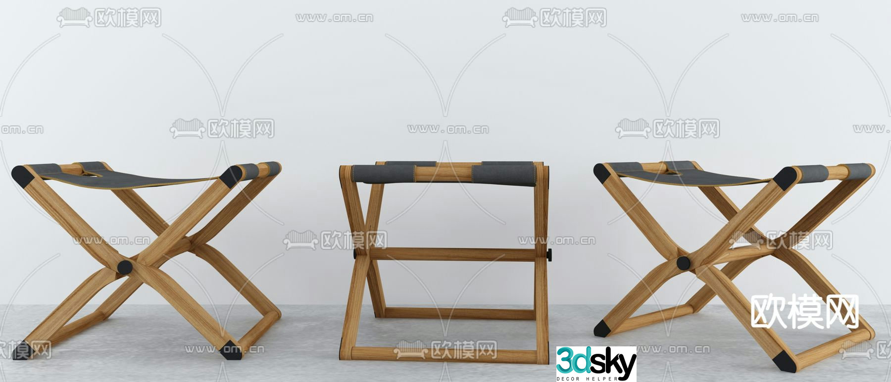 Stool low stool wooden stool small horse 3d model