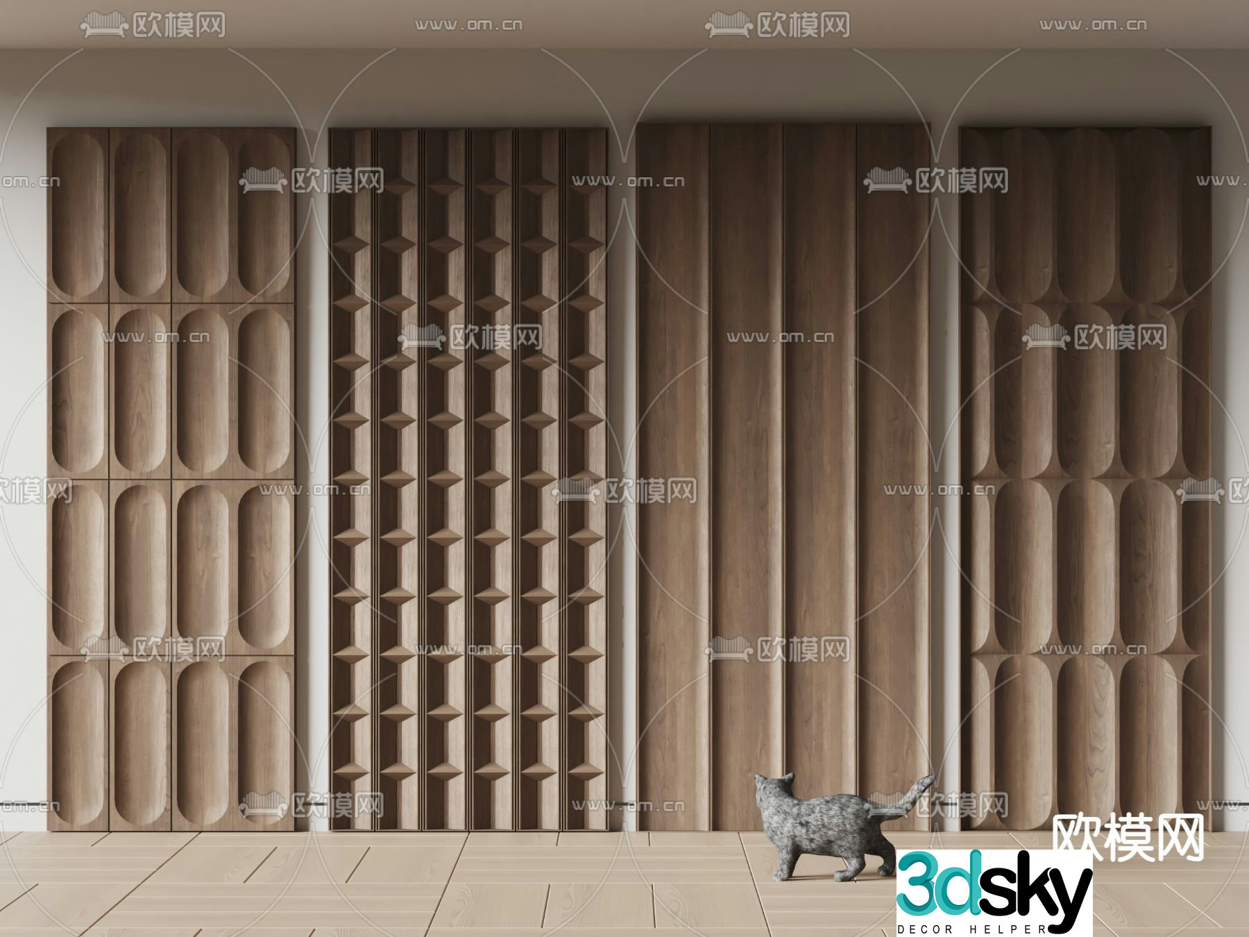 Wood veneer wall panel grille partition 3d model