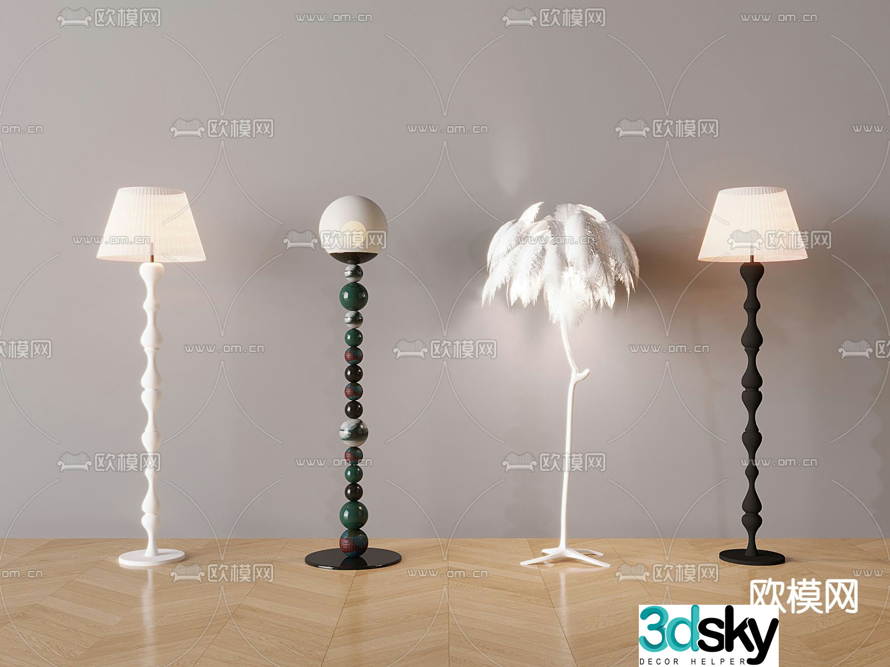 Cream floor lamp feather floor lamp beaded floor lamp 3d model