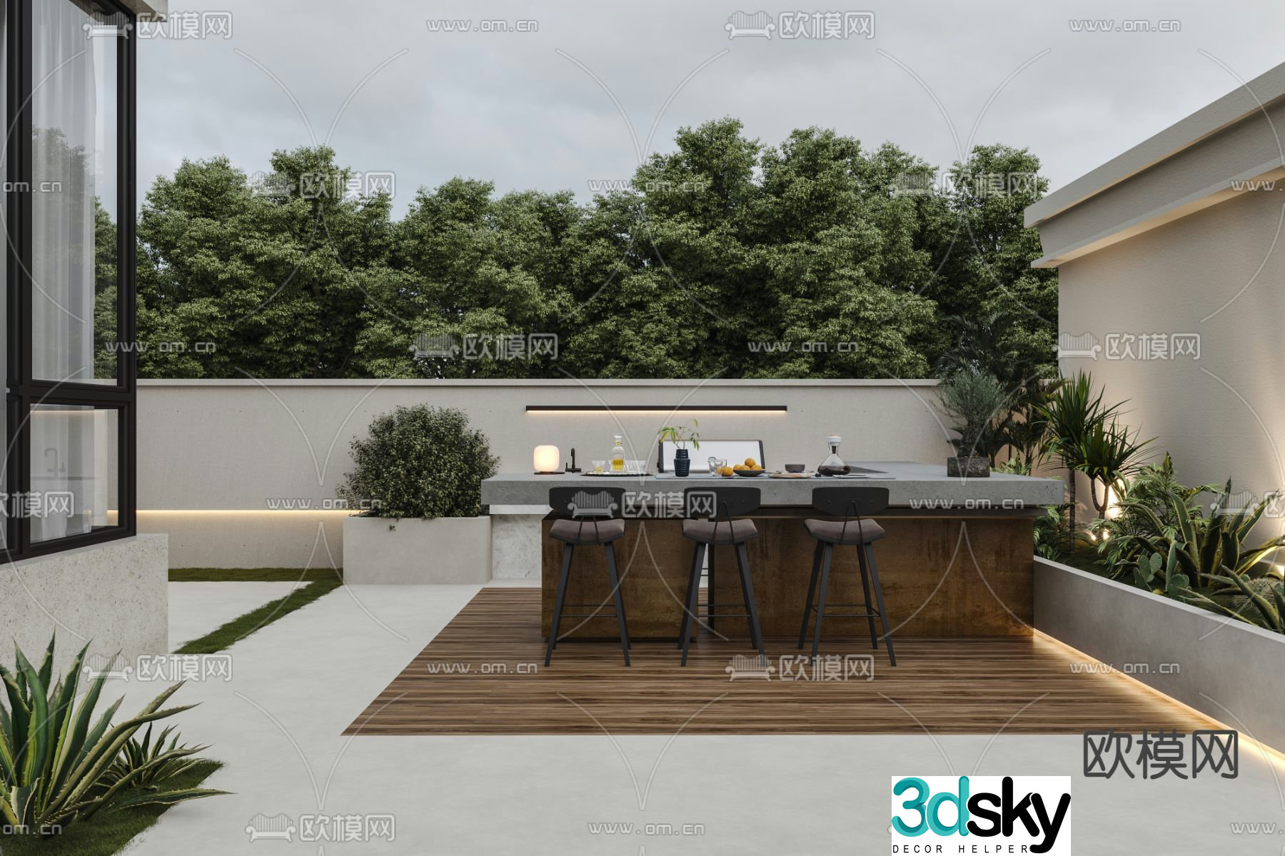Balcony terrace roof garden outdoor table and chairs 3d model