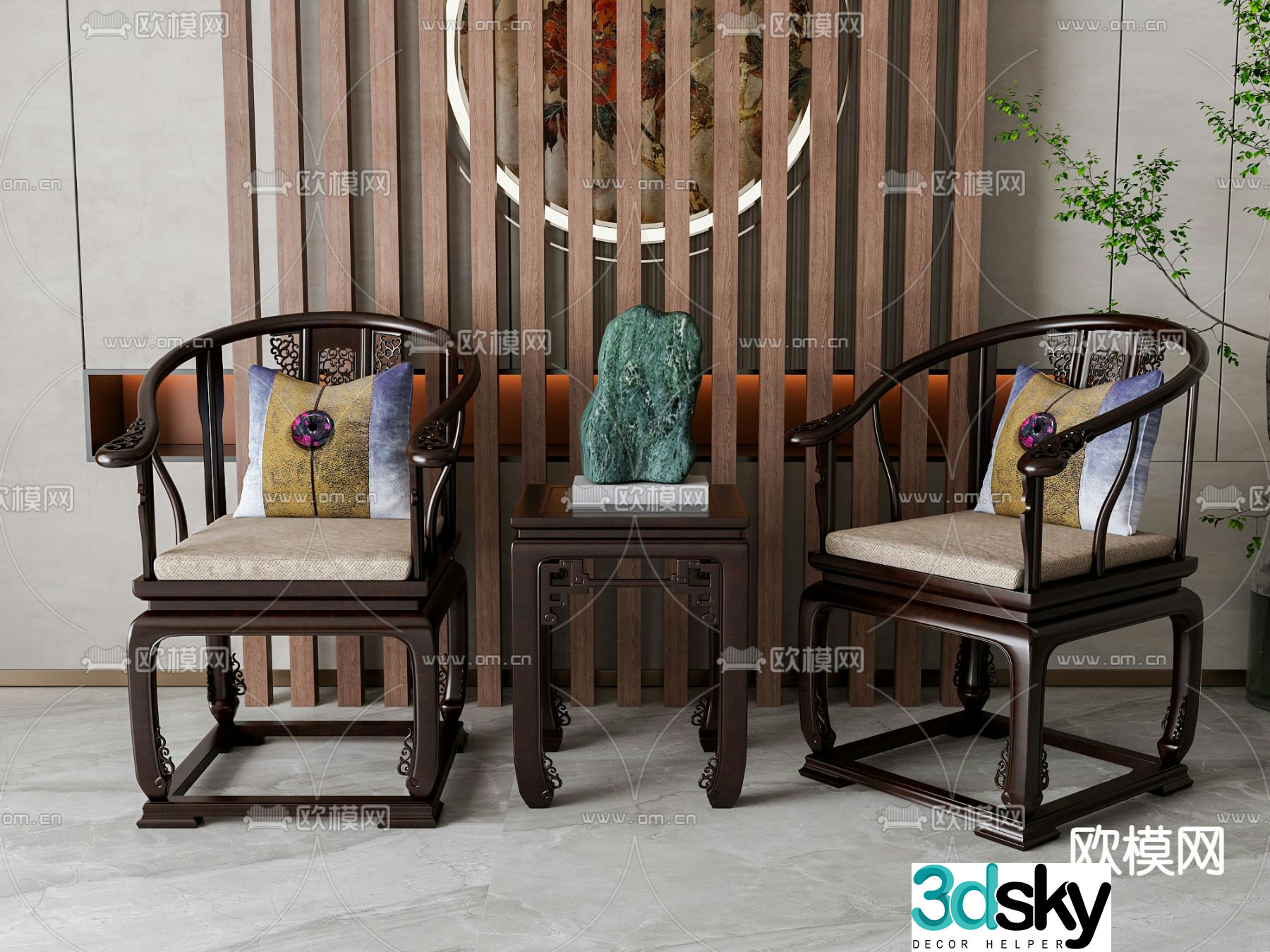 New Chinese style chair arm chair single chair 3d model