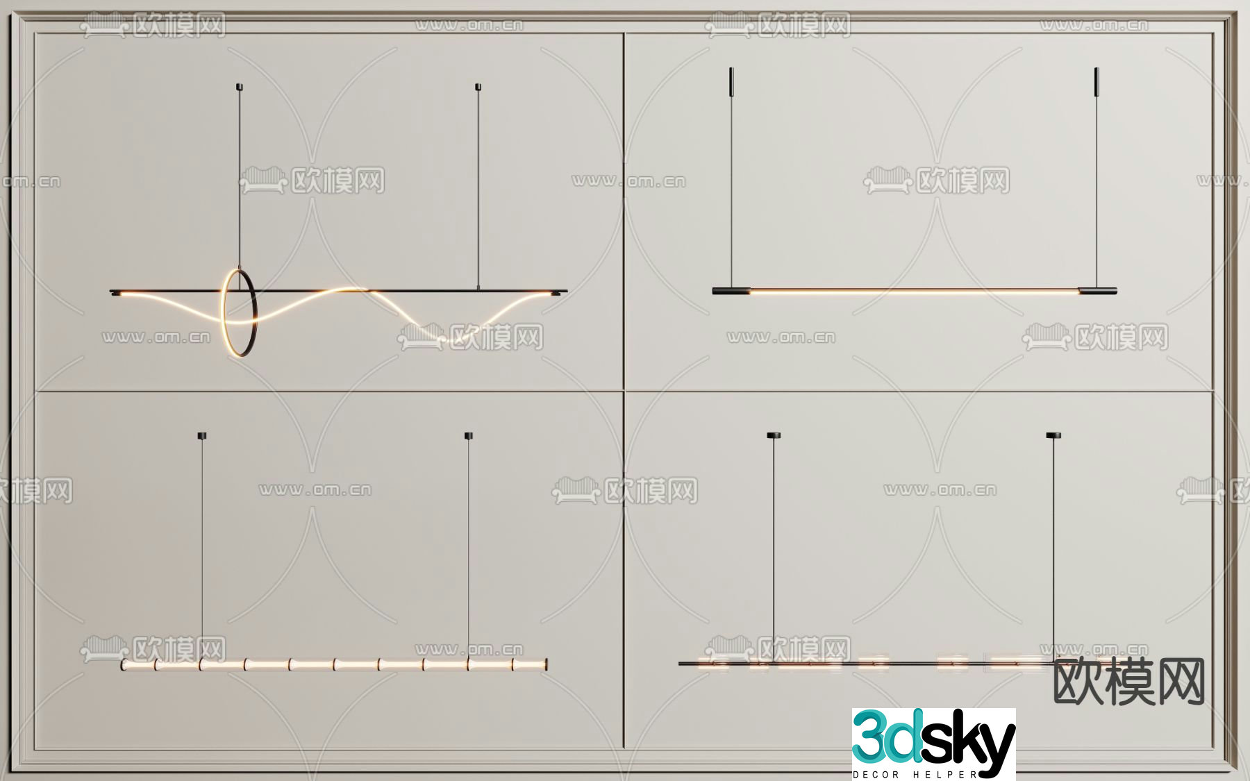 Long chandelier restaurant chandelier 3d model