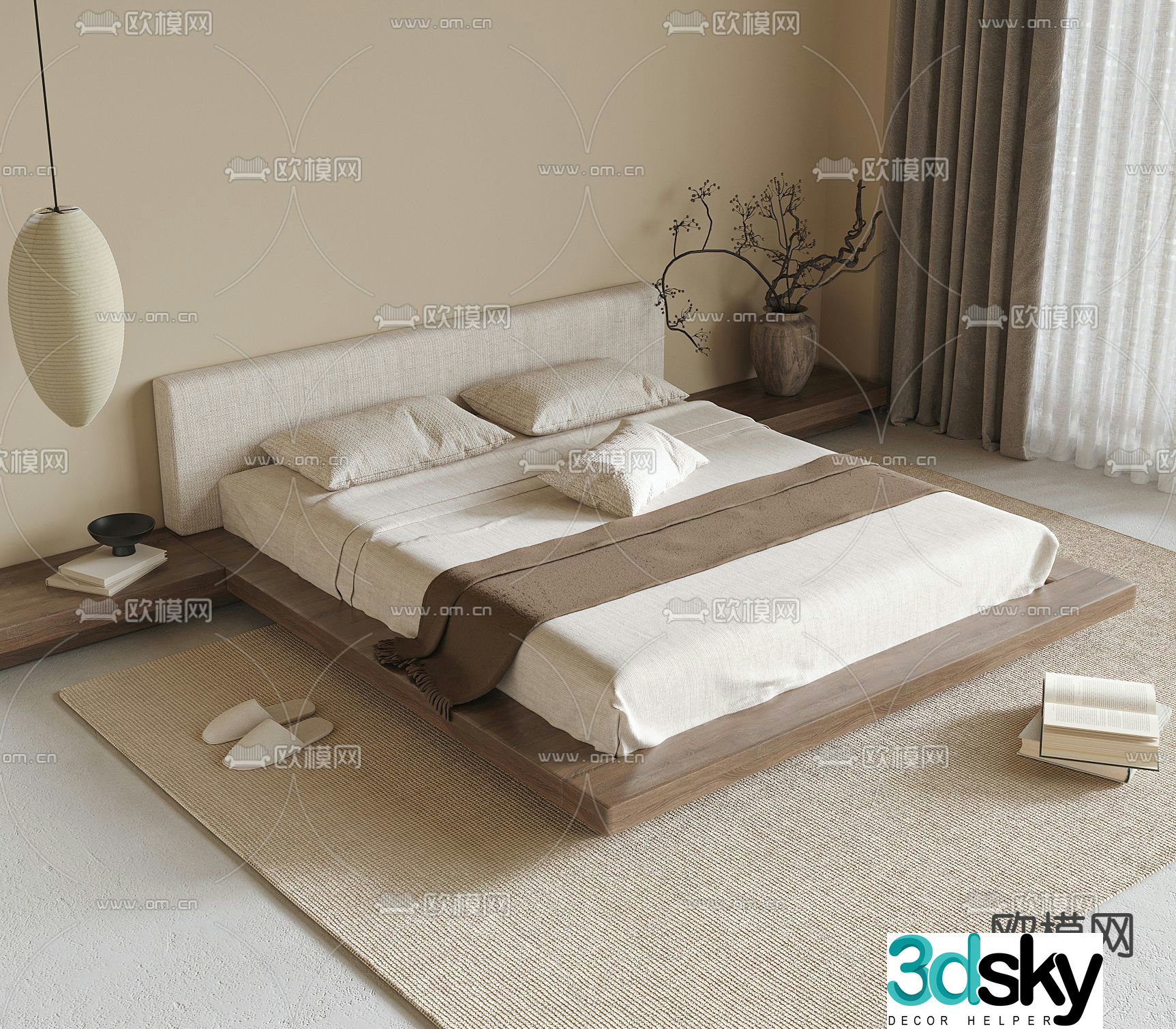Wabi-sabi double bed 3d model