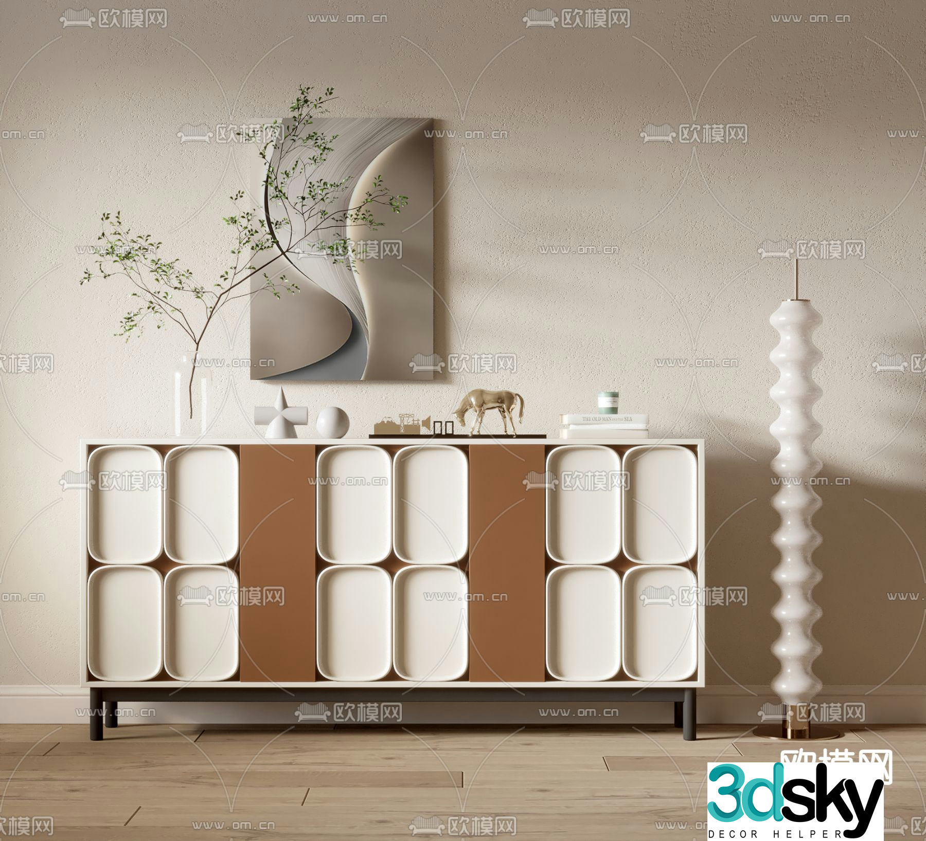 Cream style entrance cabinet side view cabinet short shoe cabinet 3D model