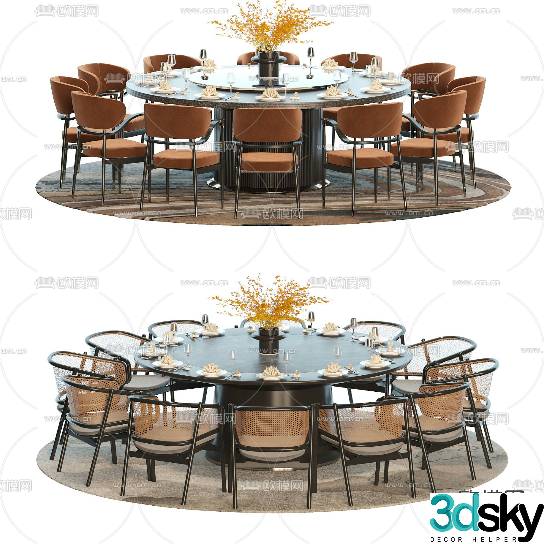 New Chinese style dining table and chairs round dining table 3d model