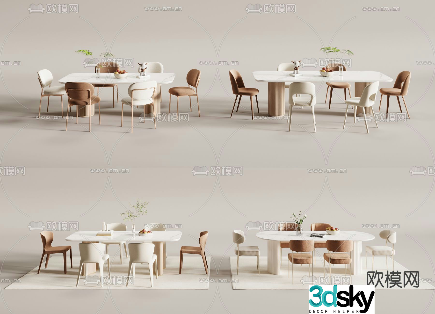 Cream style dining table and chairs 3d model