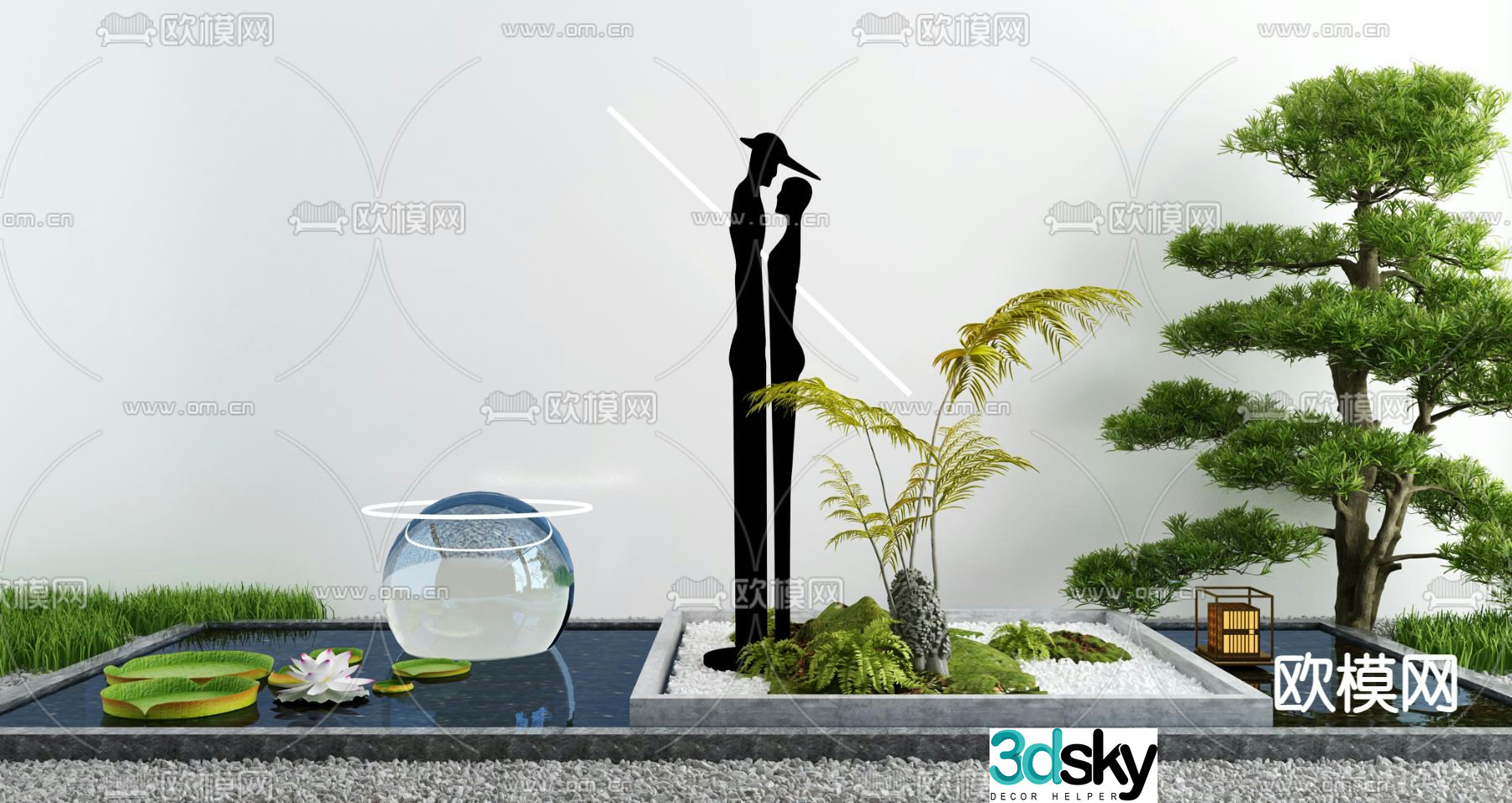 Landscape sketch lotus pond portrait sculpture 3D model