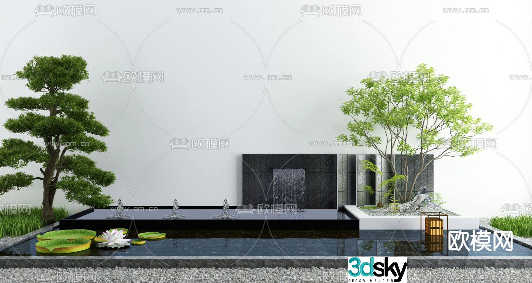 Courtyard landscape sketch fountain sketch 3D model