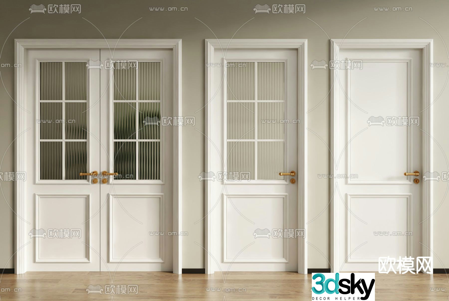 French doors double-open doors bedroom doors bathroom doors kitchen doors 3D model