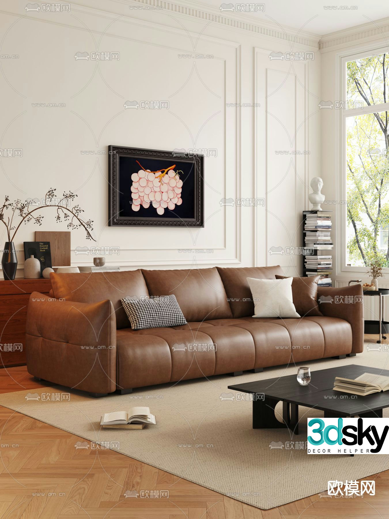 Leather sofa multi-person sofa three-person sofa 3d model