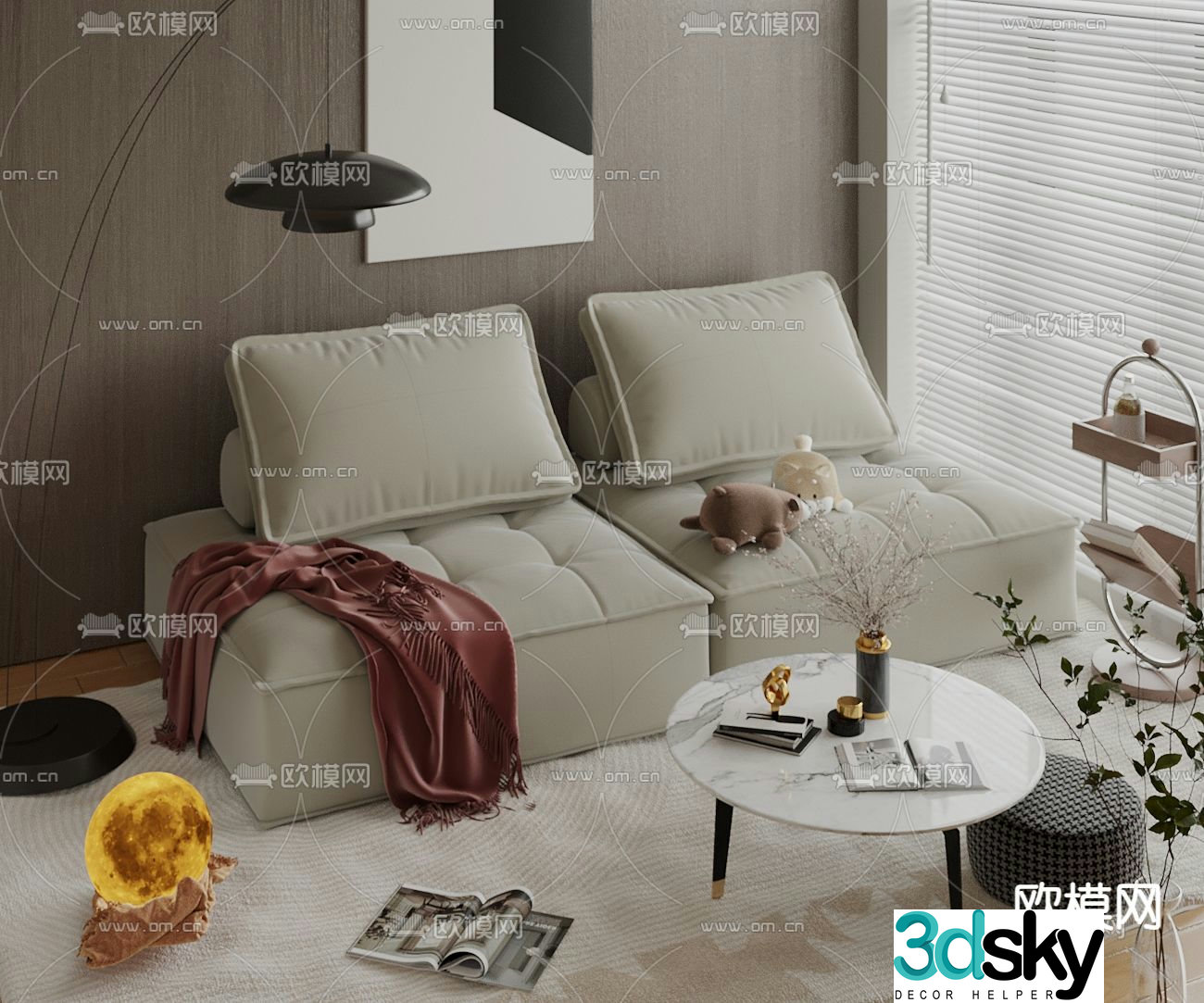 Double sofa upholstered sofa 3d model