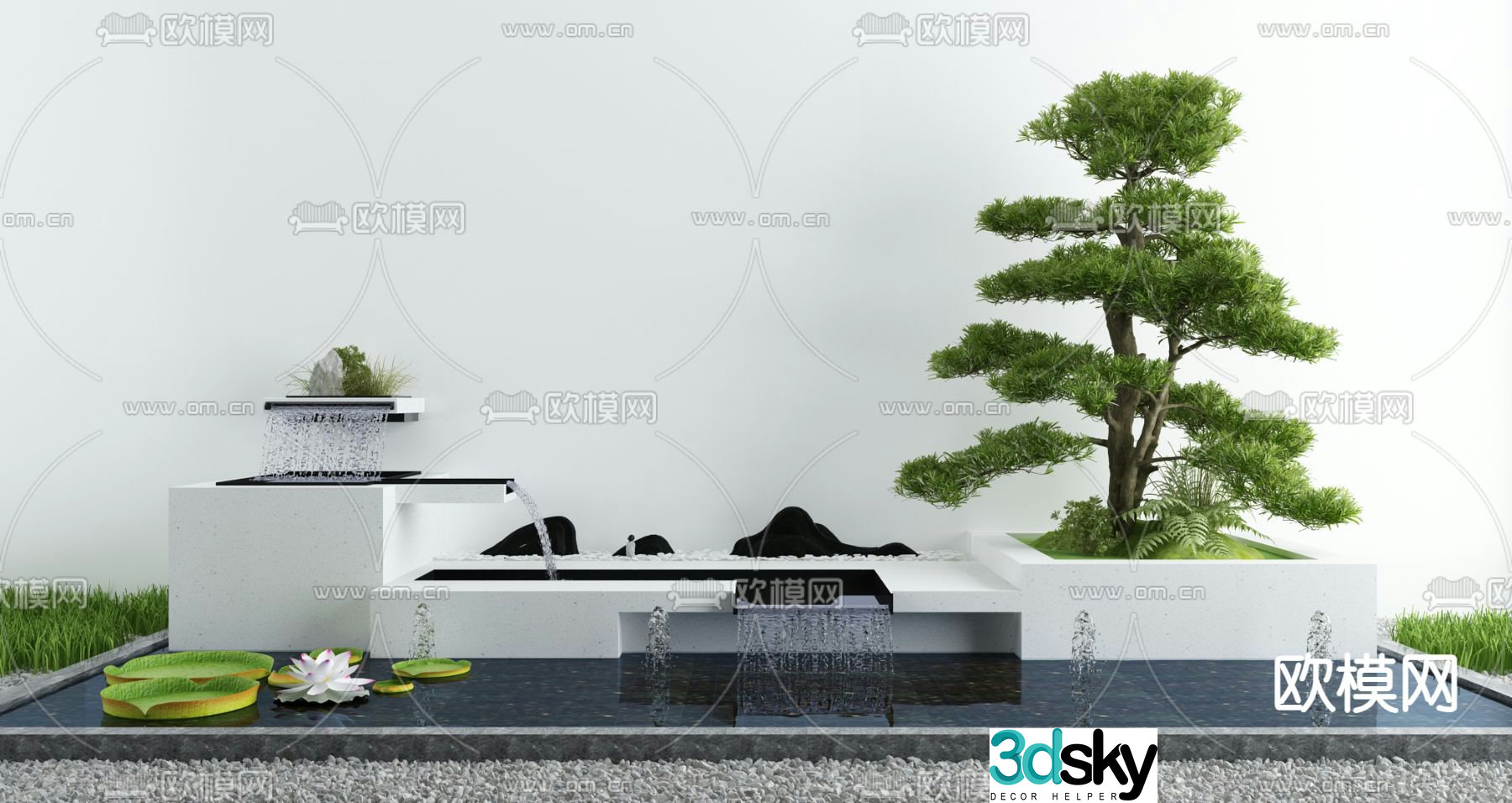 Courtyard waterscape sketch fountain sketch 3D model