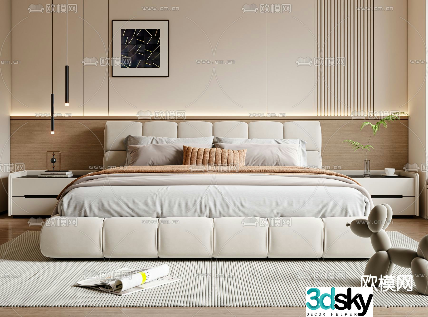 Modern double bed 3d model
