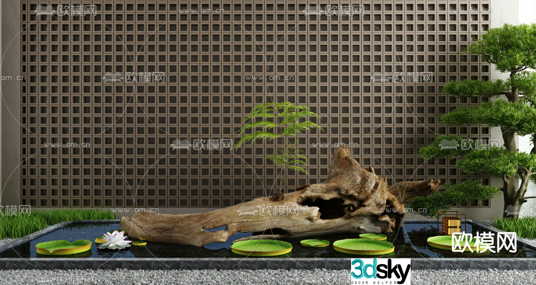 Courtyard landscape sketch dead wood sketch 3D model