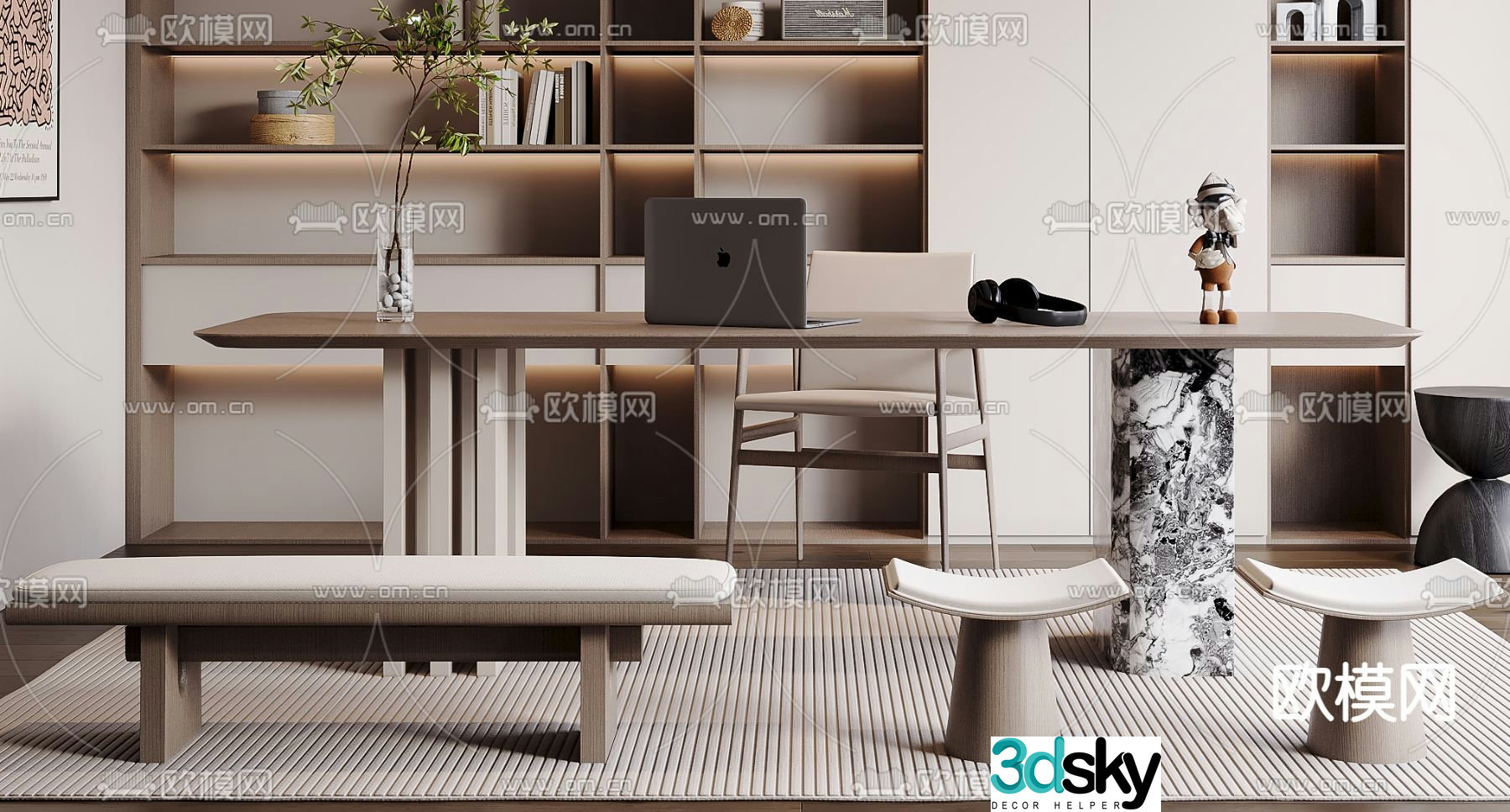 solid wood desk 3d model