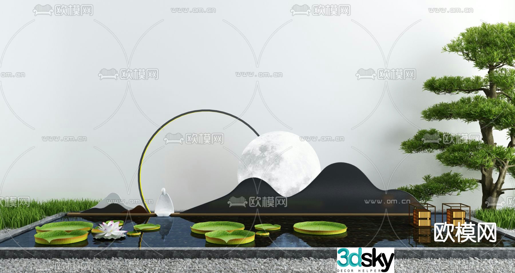 Waterscape sketch lotus pond landscape 3D model