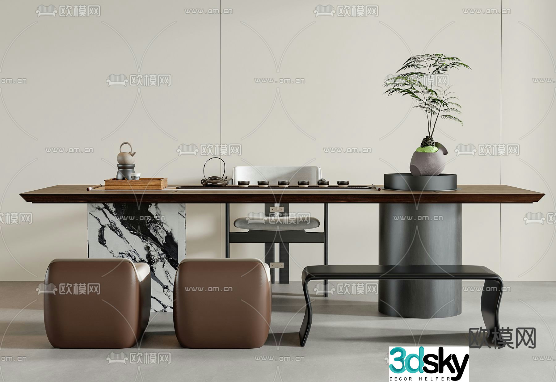 New Chinese style tea table tea table 3d model