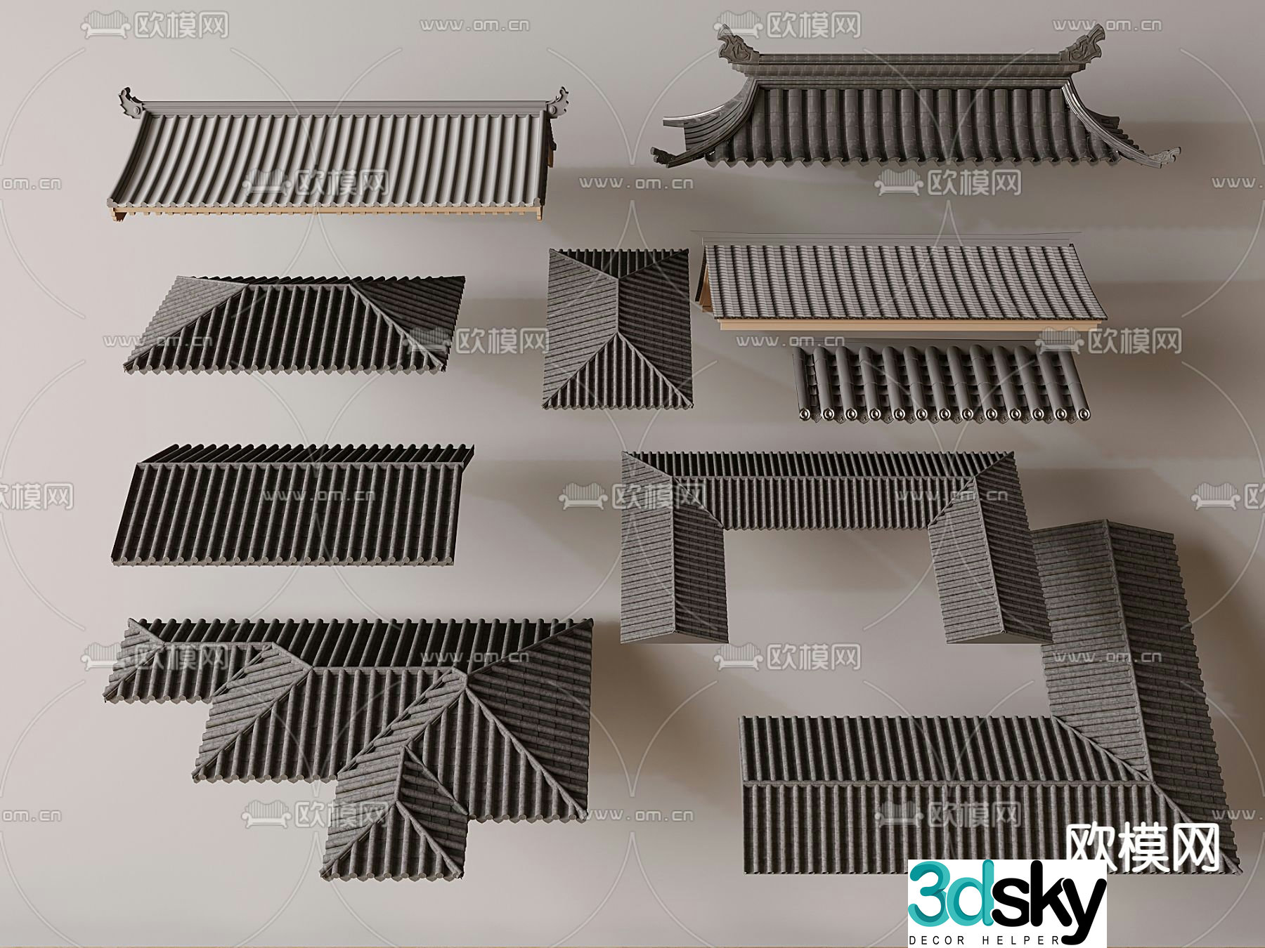 Chinese eaves roof ridge eaves eaves line 3d model