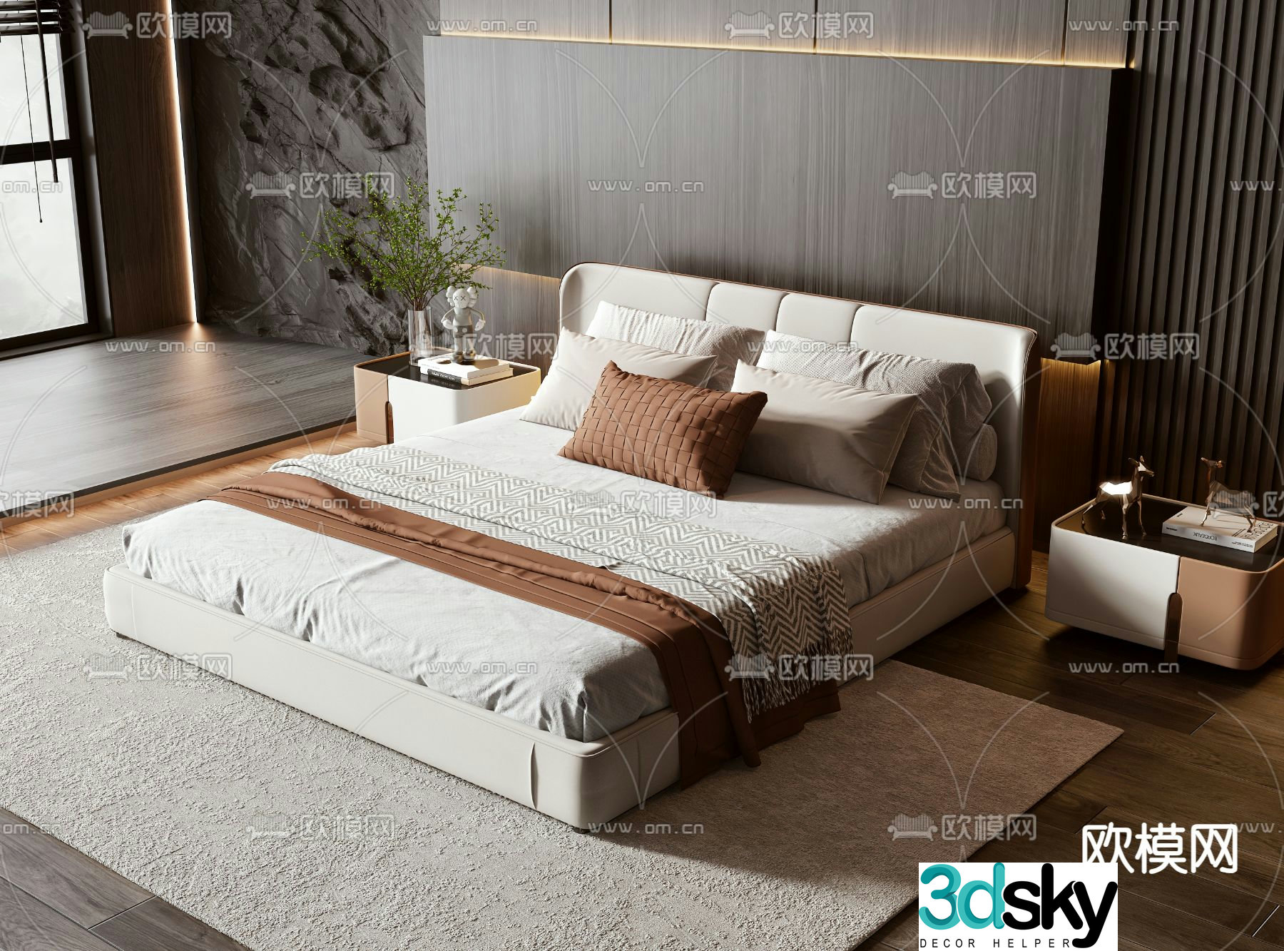 Modern double bed 3d model