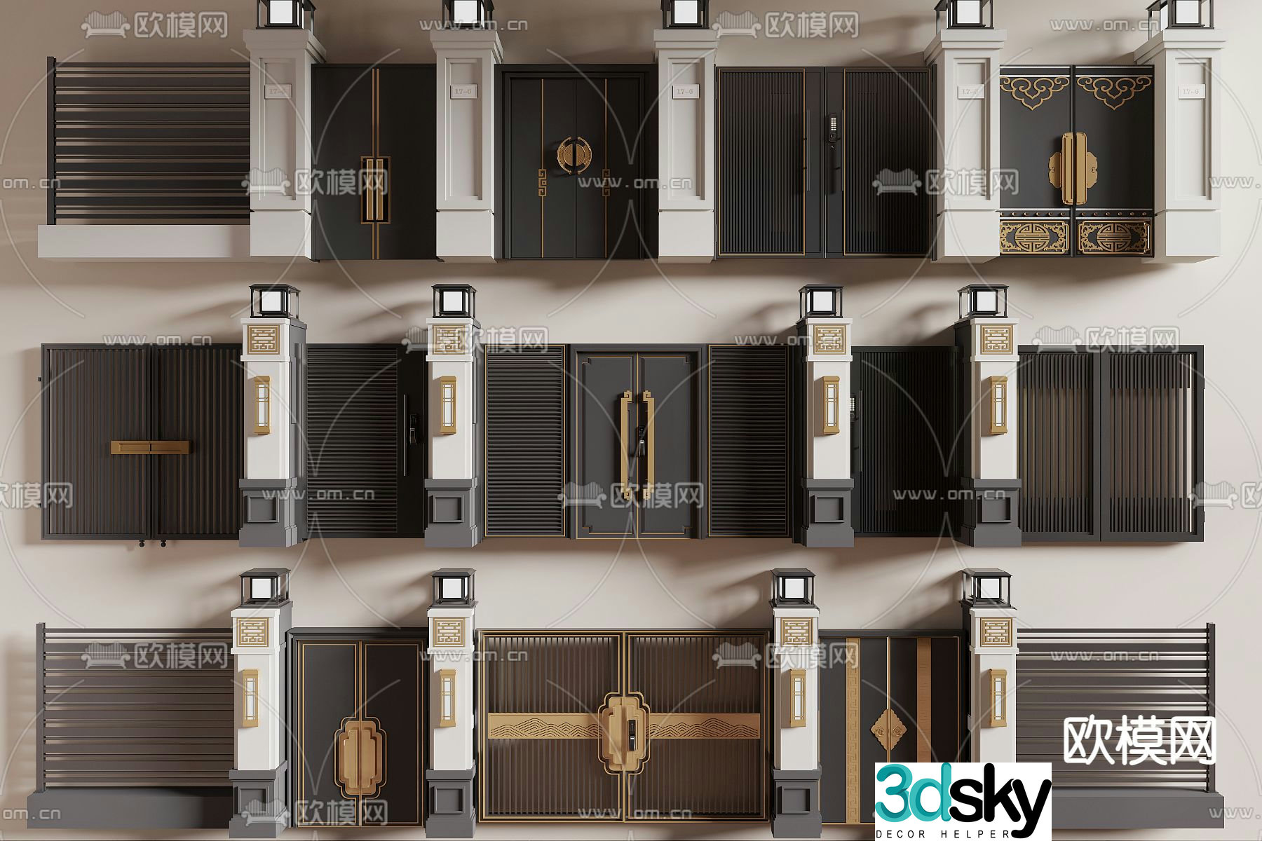 New Chinese style courtyard door villa door 3D model