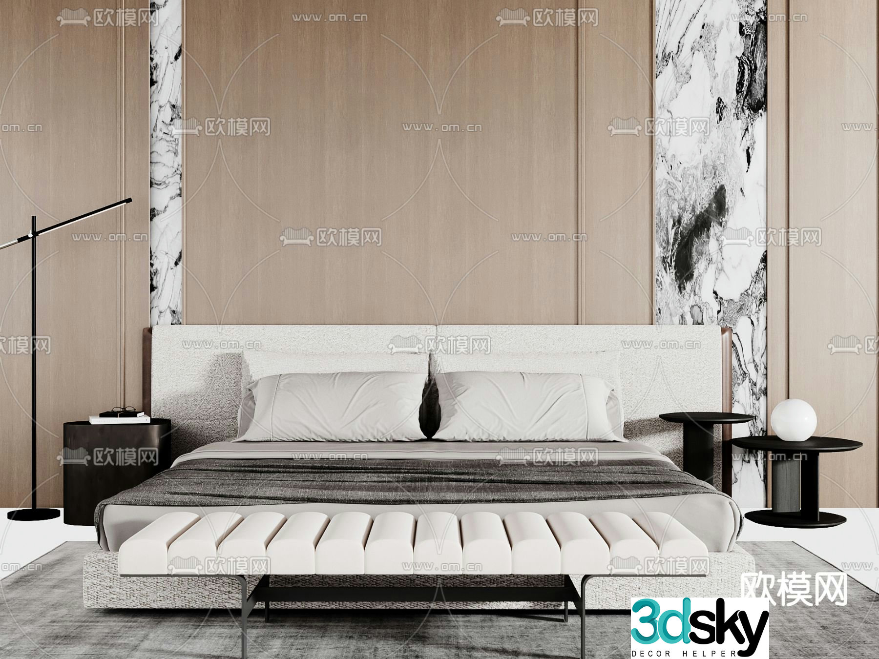Modern double bed 3d model