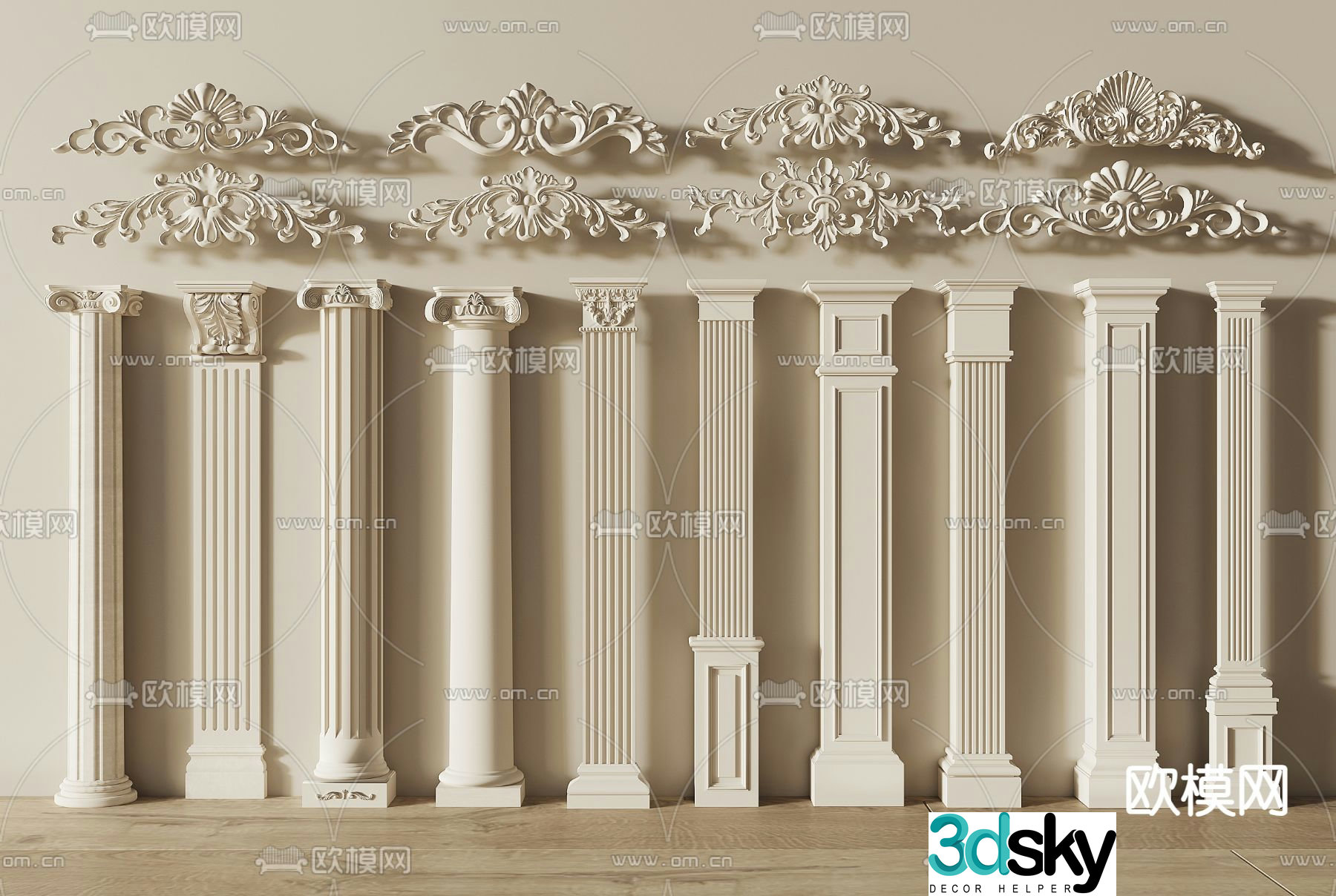 Simple European Column Carved Style Roman Column 3D Model