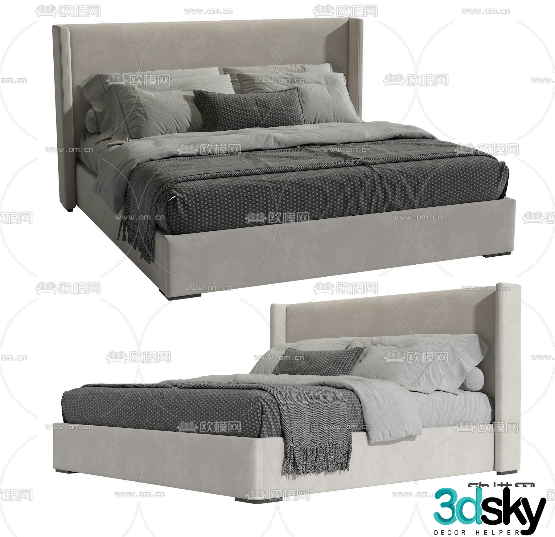 Modern double bed 3d model