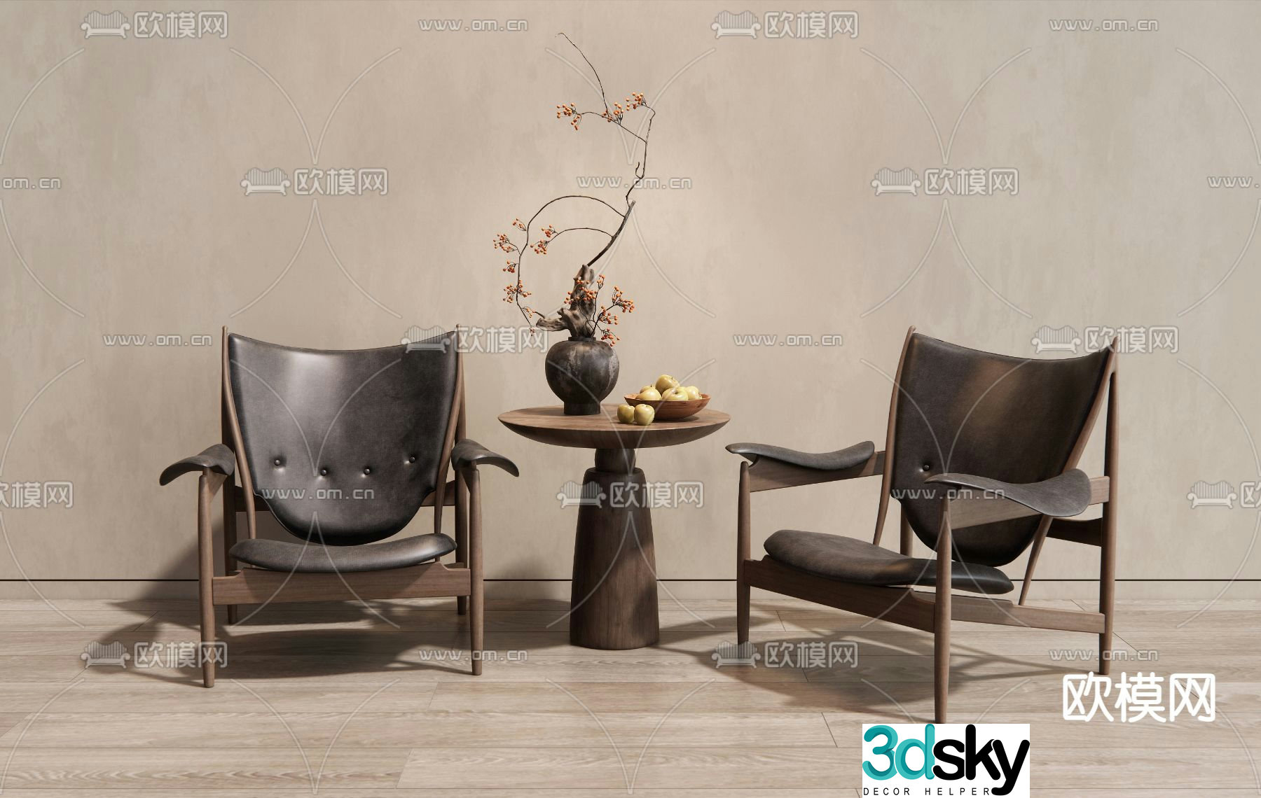 Wabi Sabi leisure chair armchair table 3d model