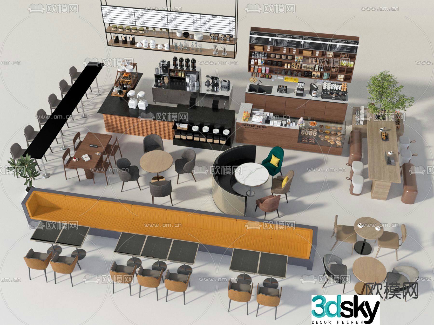 Coffee shop bar coffee shop deck 3d model
