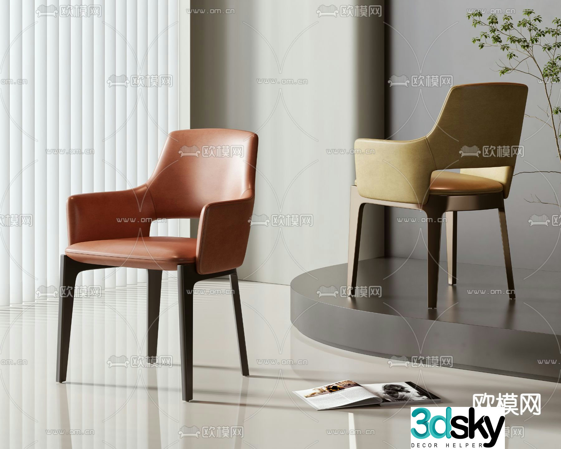 leather chair dining chair 3d model