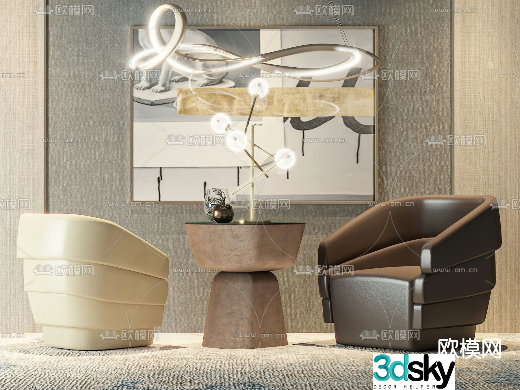 Single sofa leather sofa 3d model