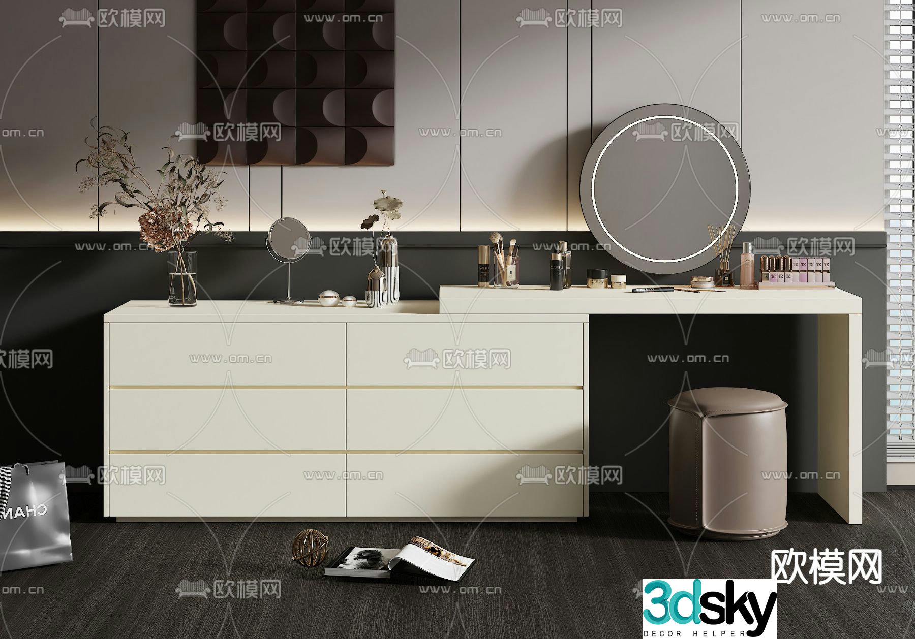 Cream style dressing table dressing table 3d model