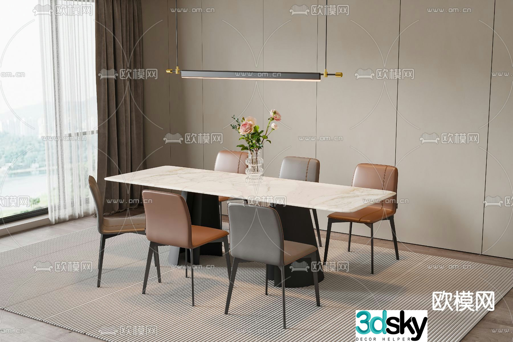 Bar dining table and chairs slate dining table 3d model