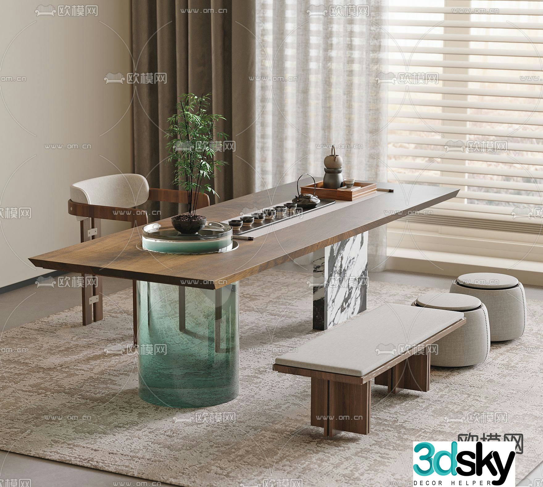New Chinese style tea table tea table 3d model